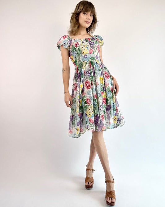 1940s Precious Petals Silk Dress