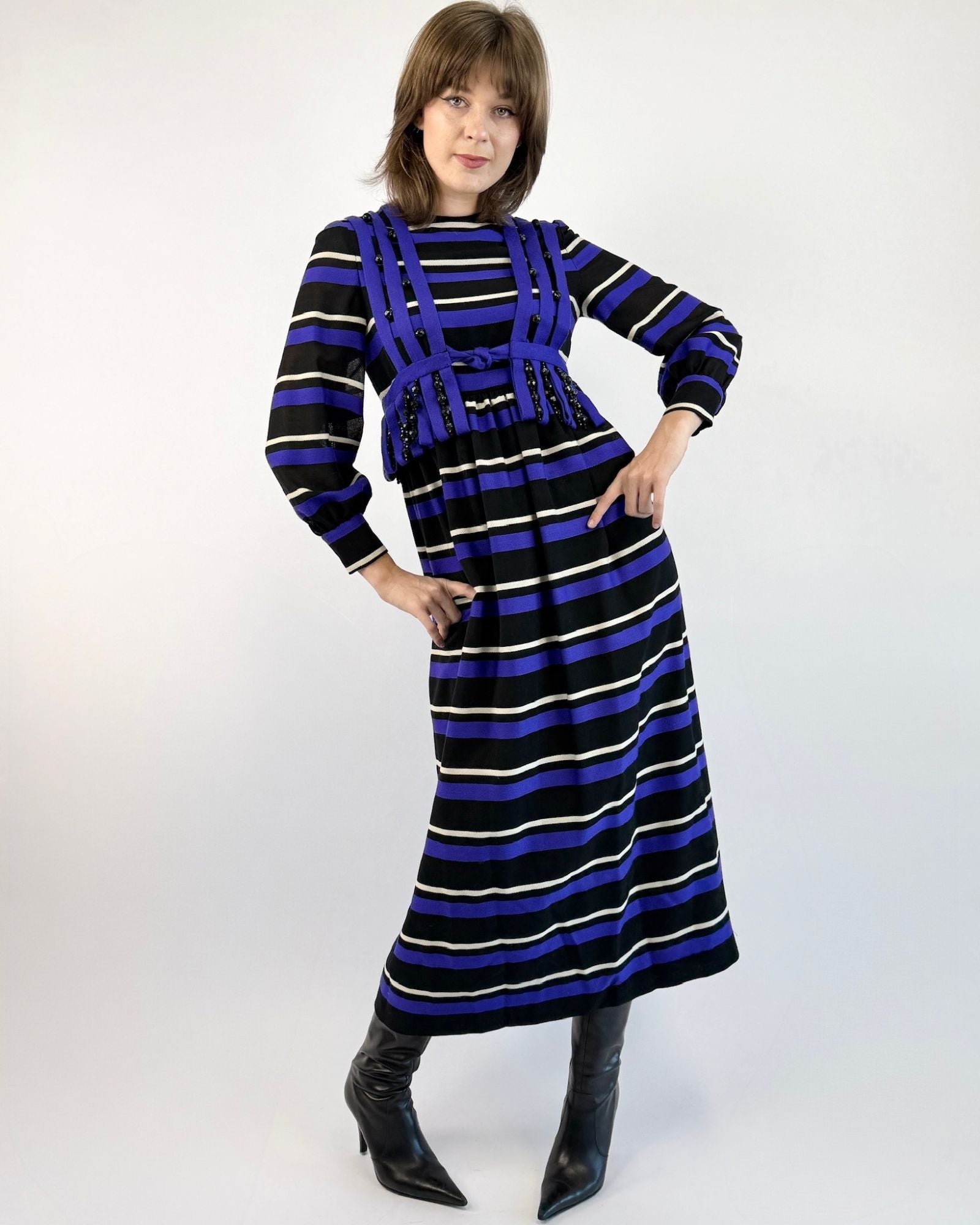 Maripol Stay Striped Wool Evening Dress