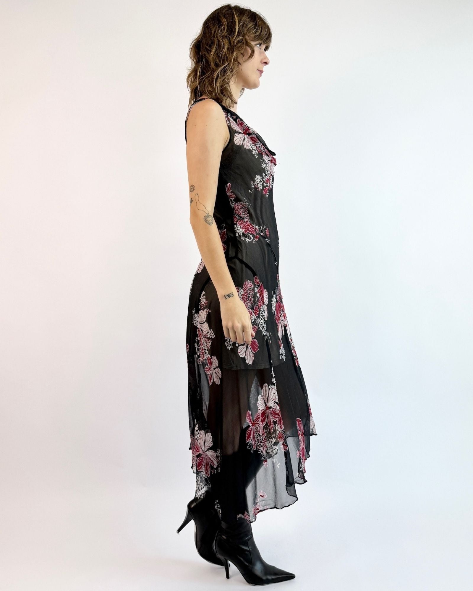 Ruby Blooms Floral Chiffon Dress