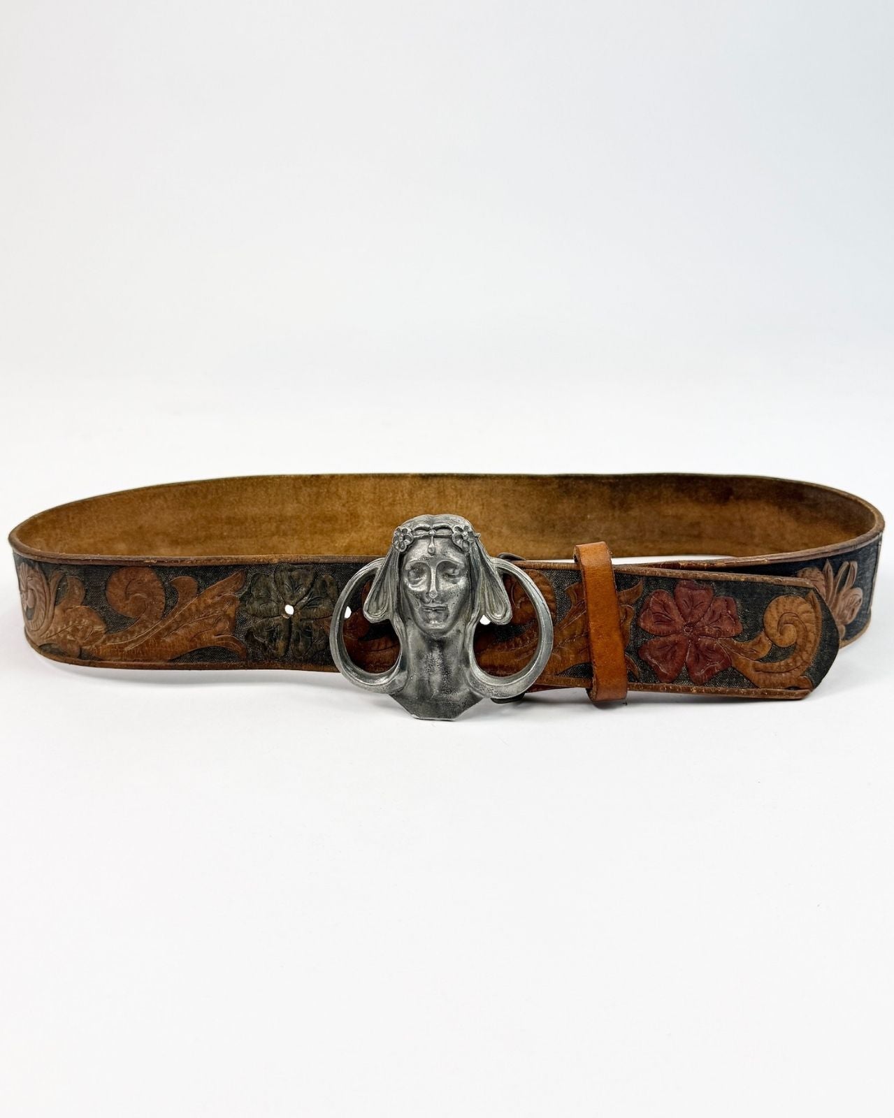 Silver Art Nouveau Lady Tooled Belt