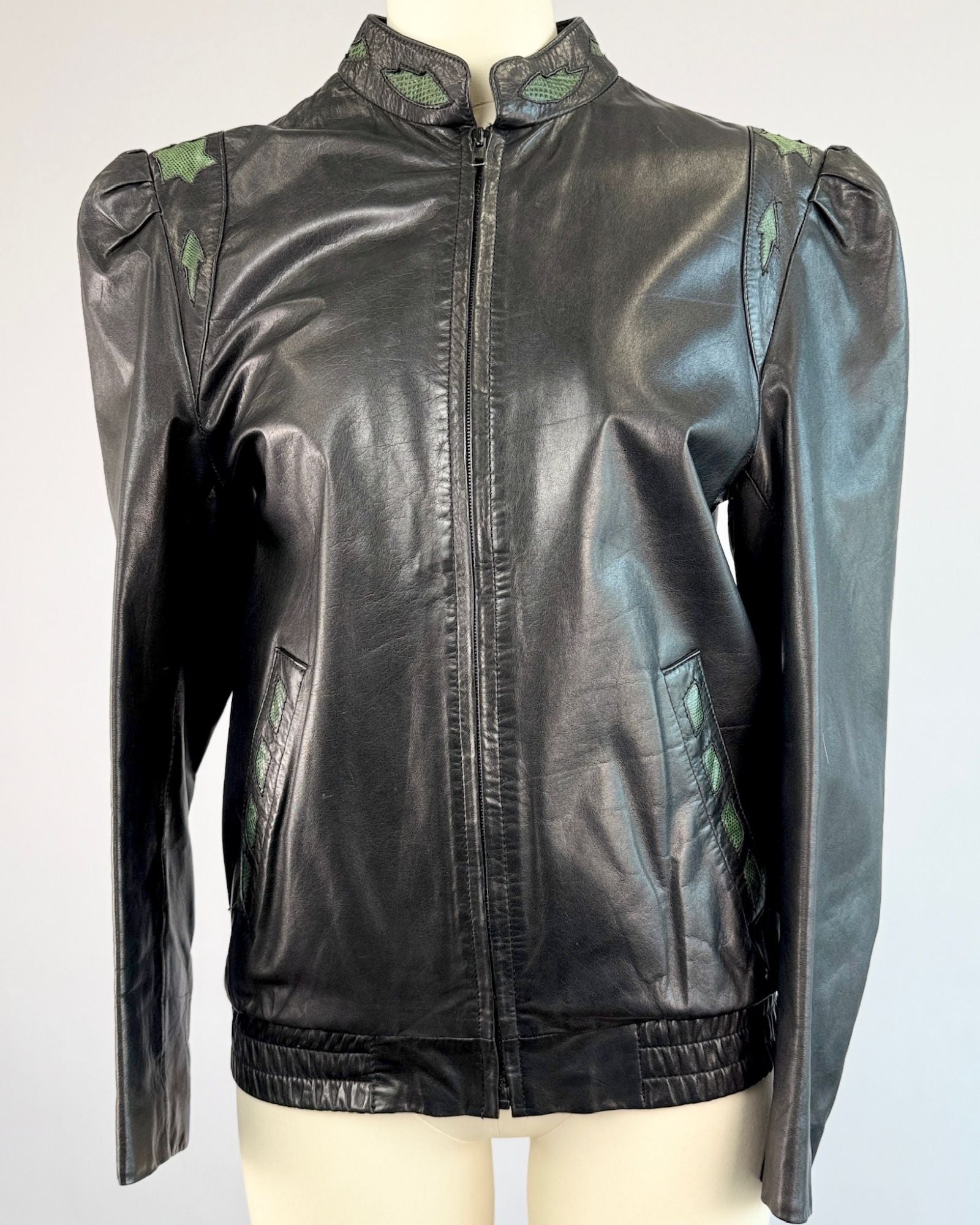 Black 80's Leather Bomber Jacket