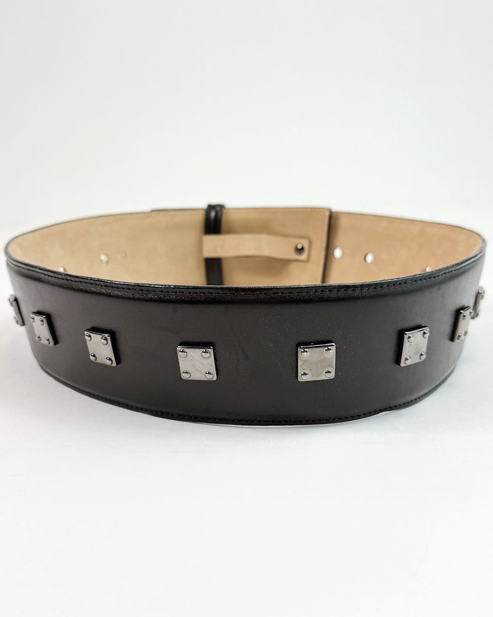 Wide Silver Square Studded Belt