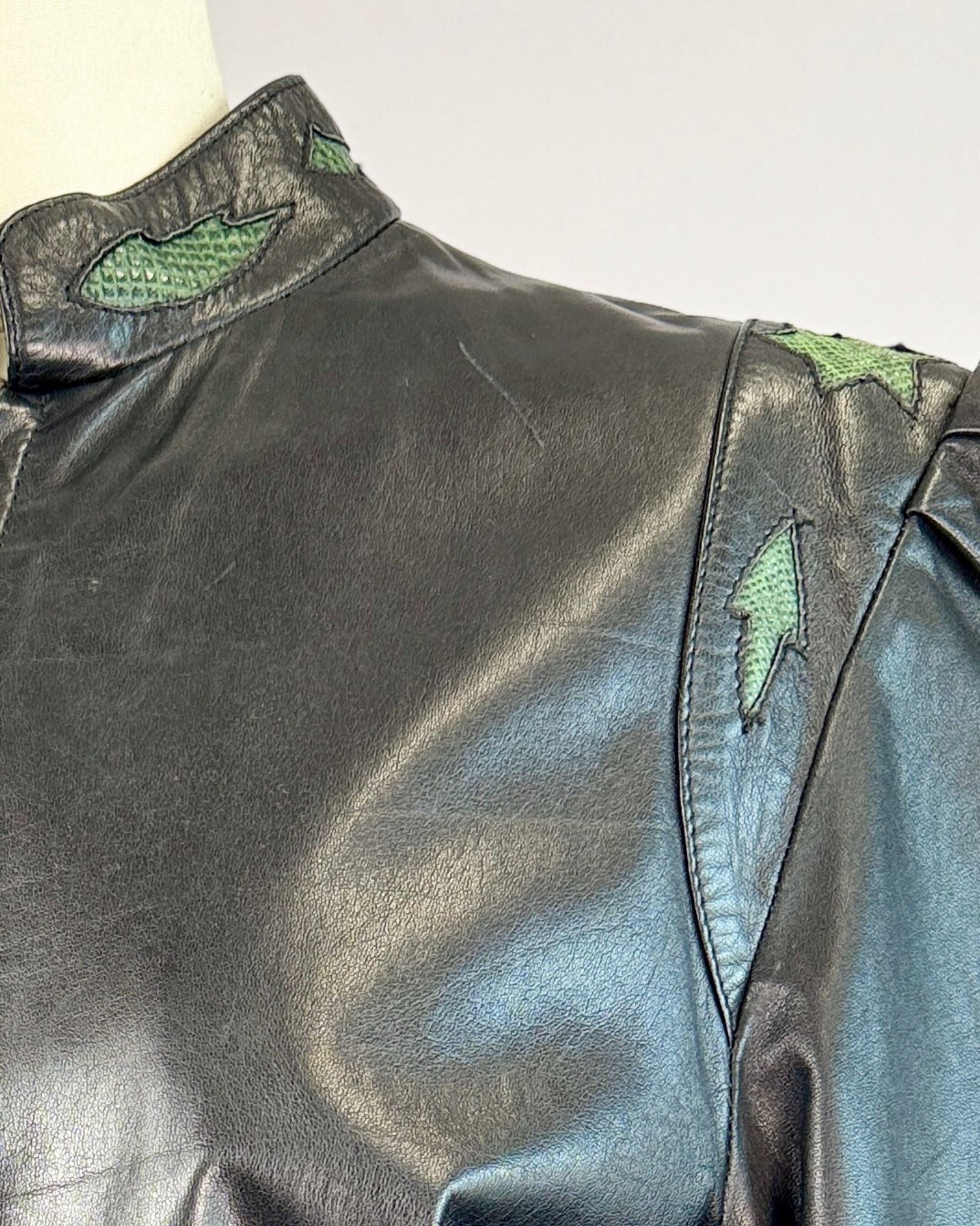 Black 80's Leather Bomber Jacket