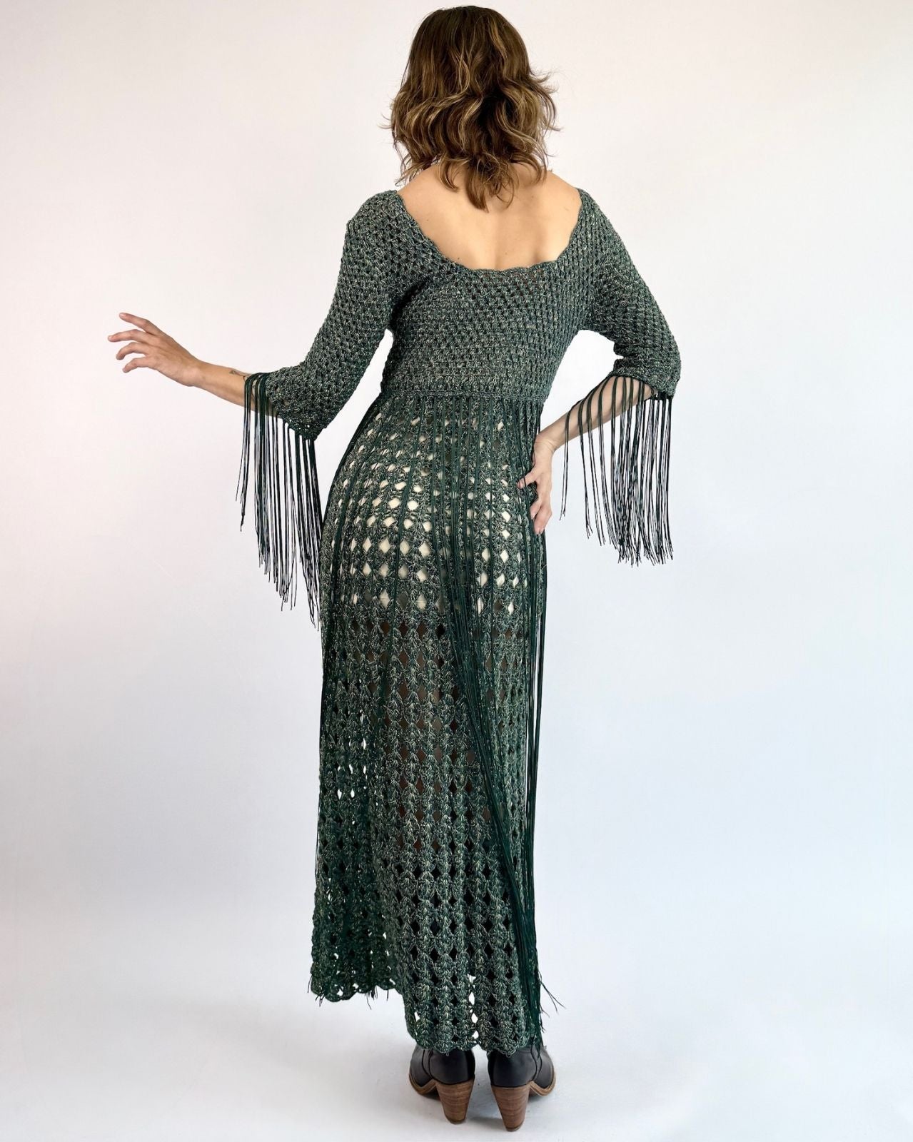 Cosmic Strands Crochet Fringe Dress