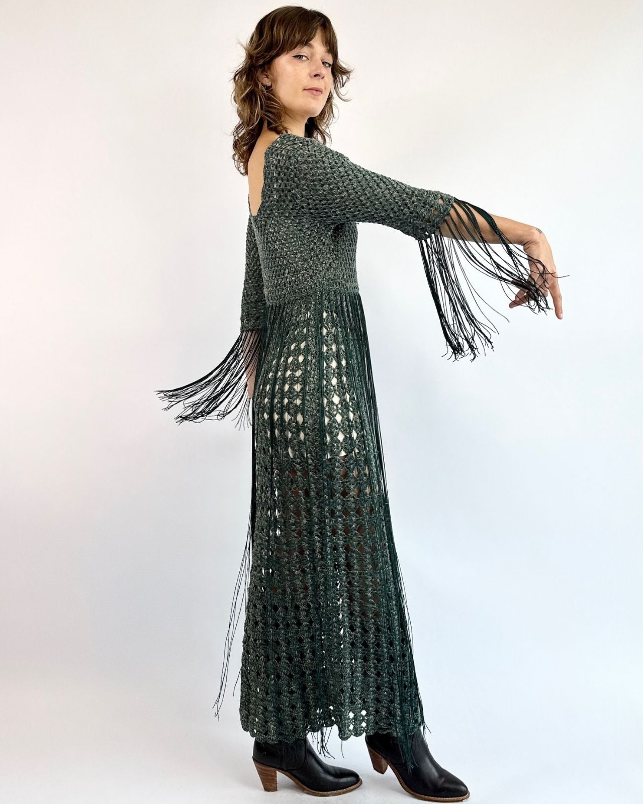 Cosmic Strands Crochet Fringe Dress