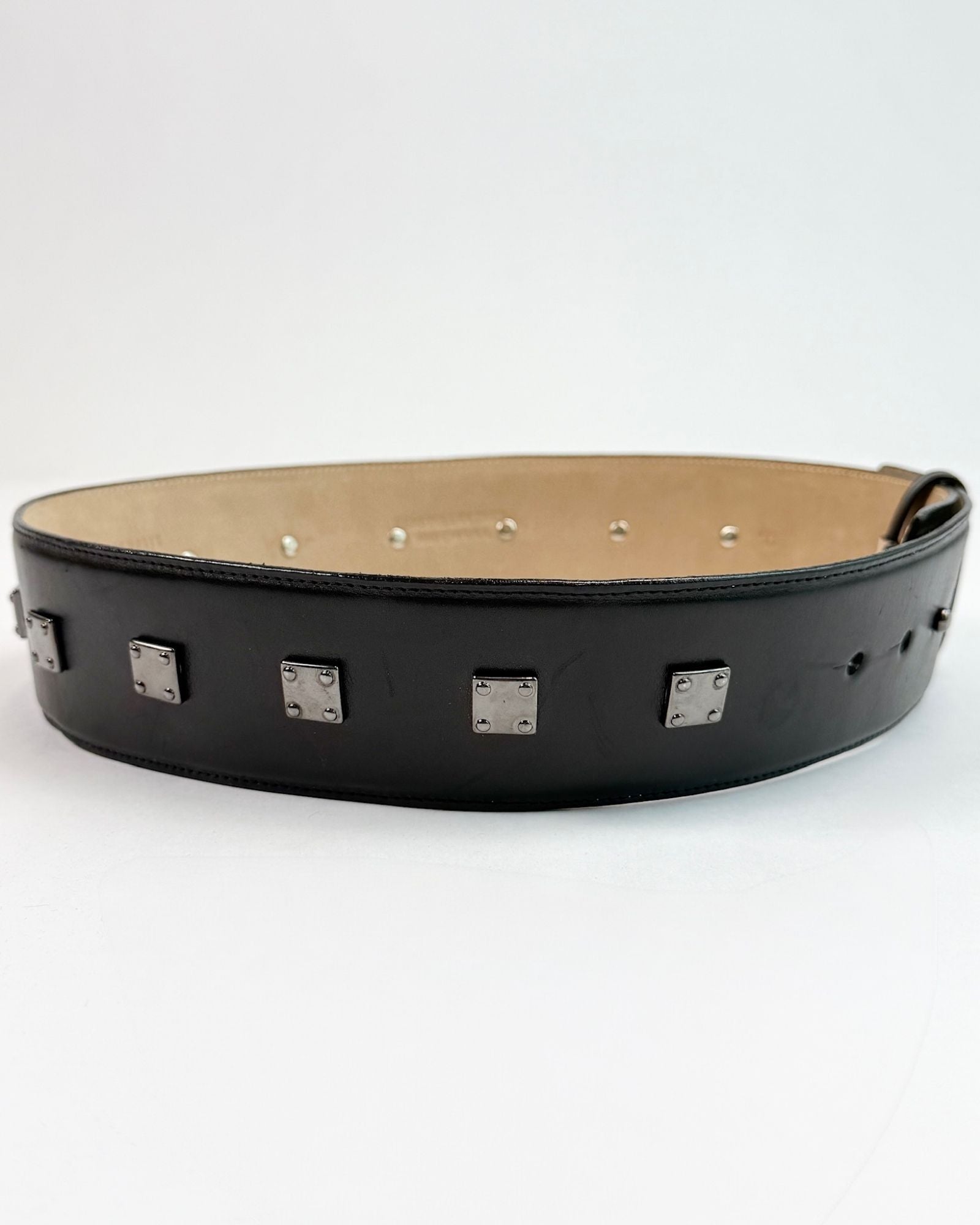 Wide Silver Square Studded Belt