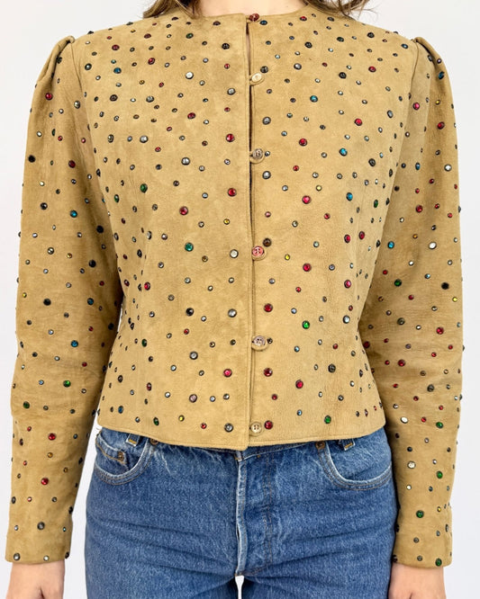 Fractal Colors Suede Rhinestone Jacket