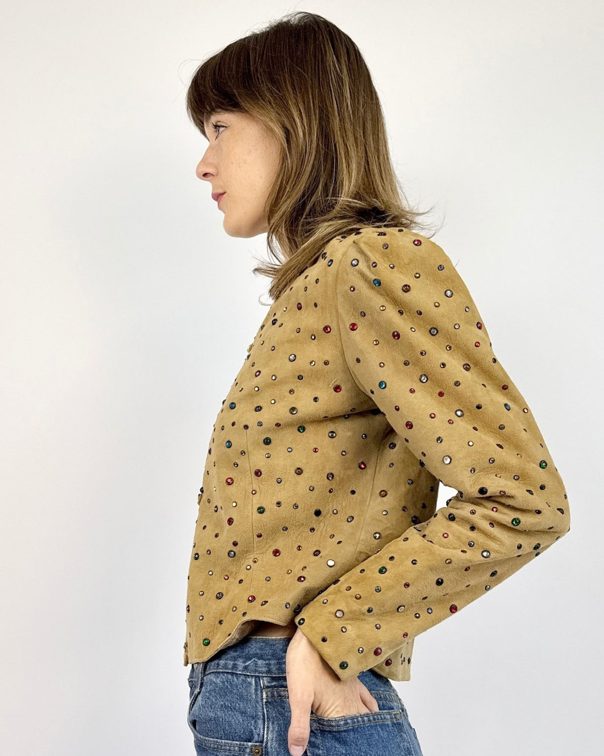 Fractal Colors Suede Rhinestone Jacket