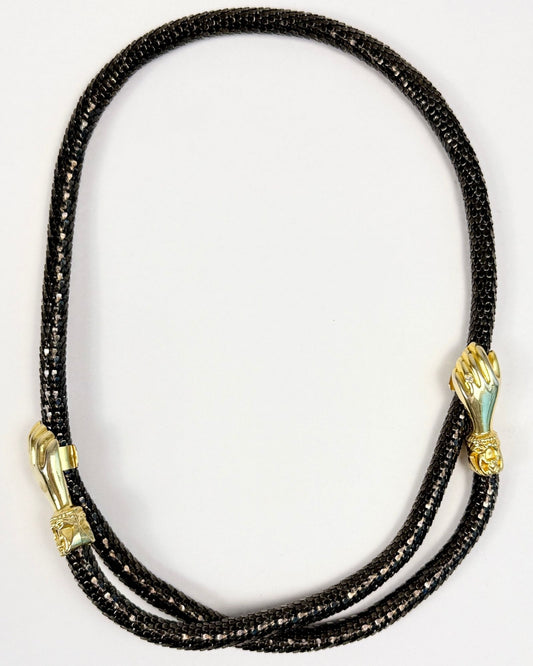 DL Auld Black Mesh Gold Hands Necklace