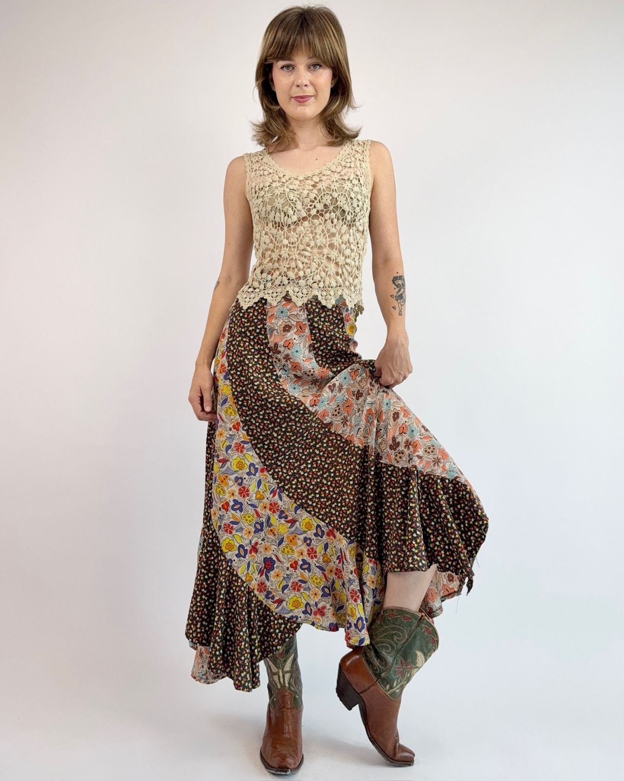 1970s Petals Path Handkerchief Skirt