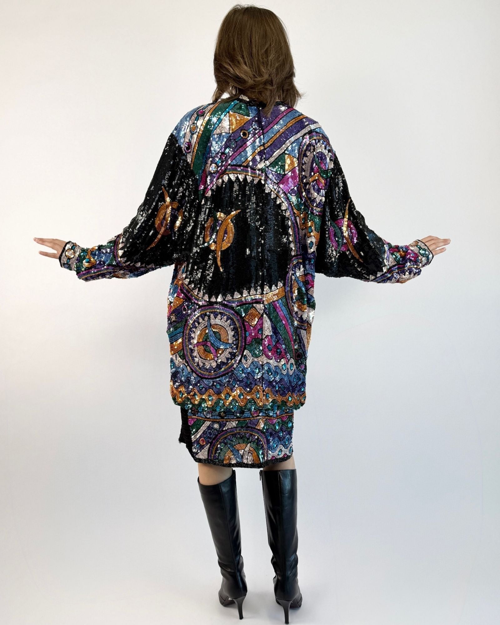 80s Dazzle Me Sequin Draped Dress