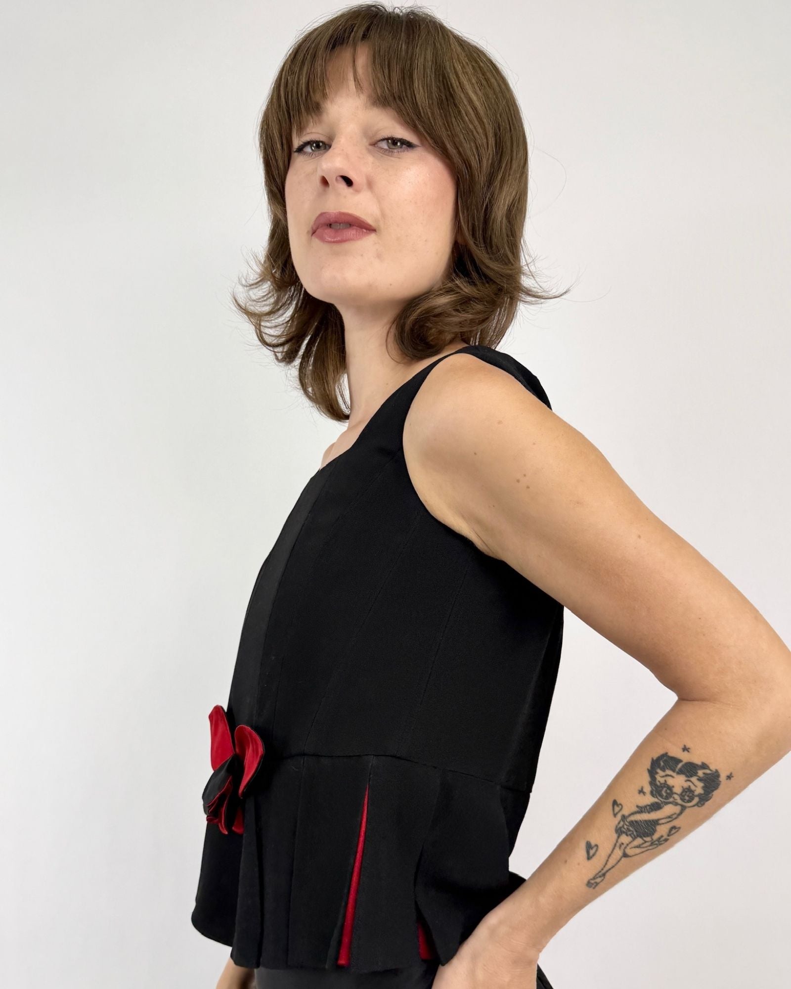 Moschino Helena's Rose Black Pleated Top