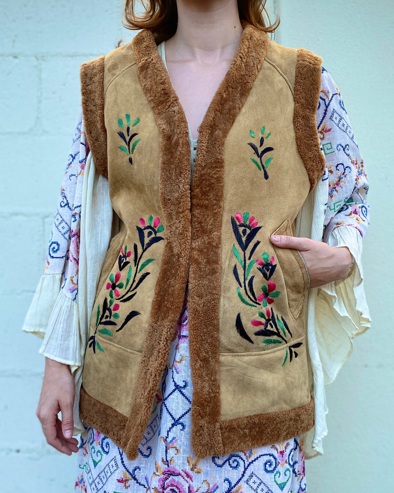 Afghan Shearling Embroidered Vest