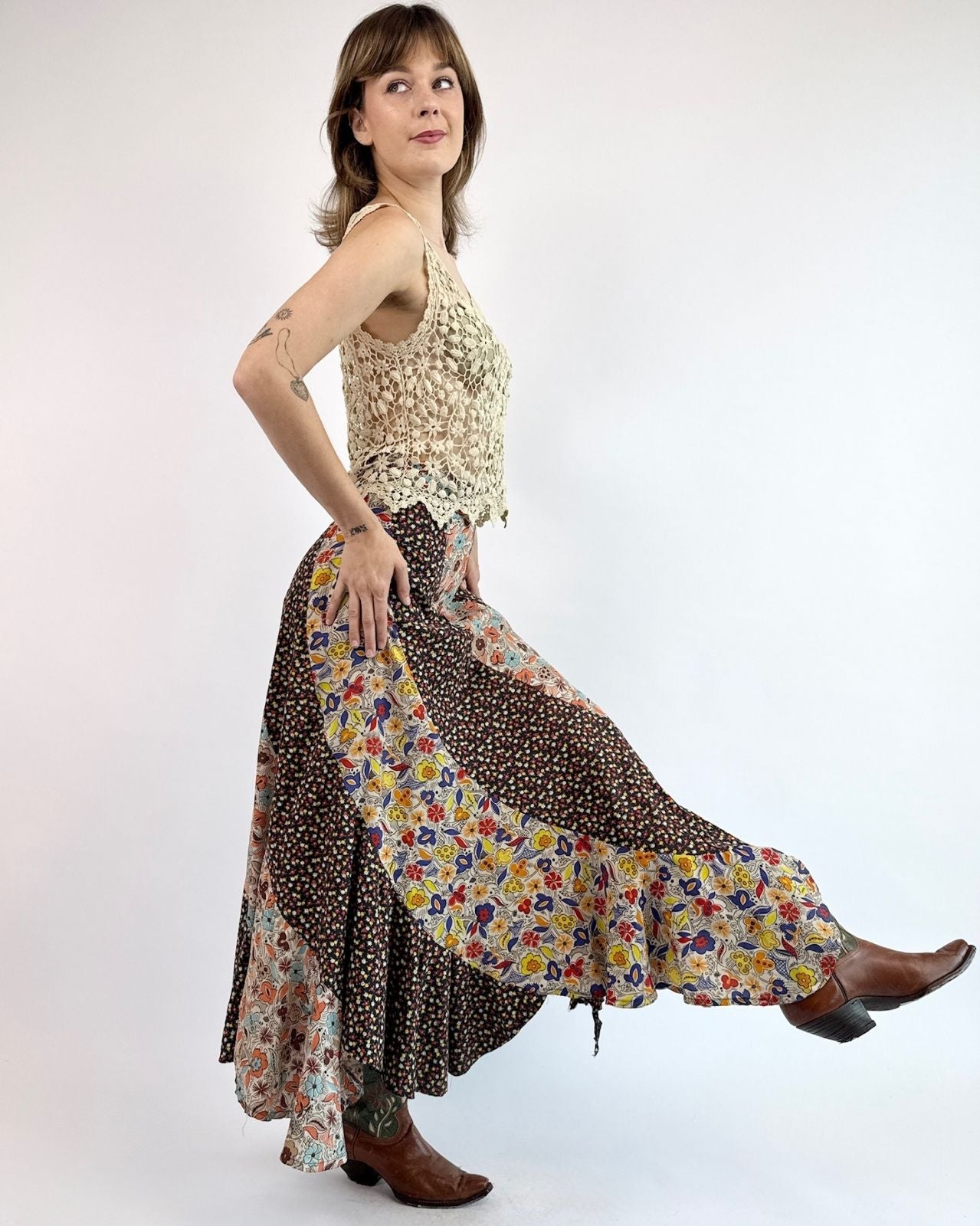 1970s Petals Path Handkerchief Skirt