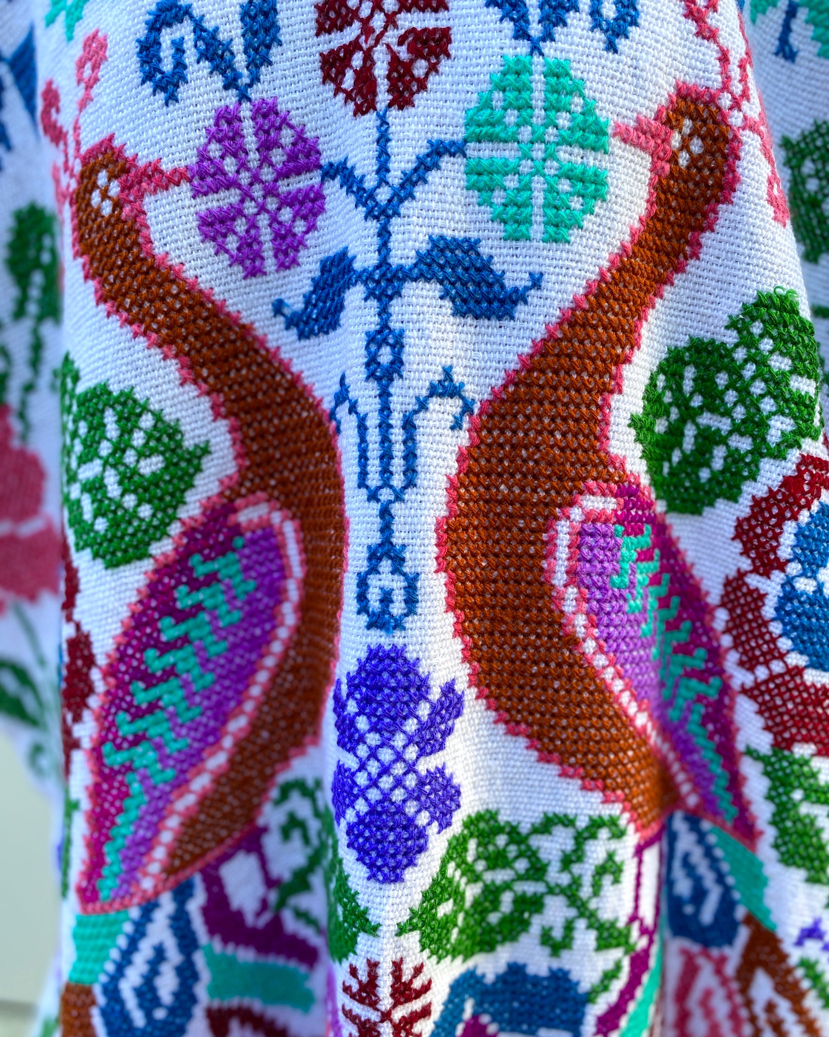 Peacock Daydream Cross Stitch Knit Poncho