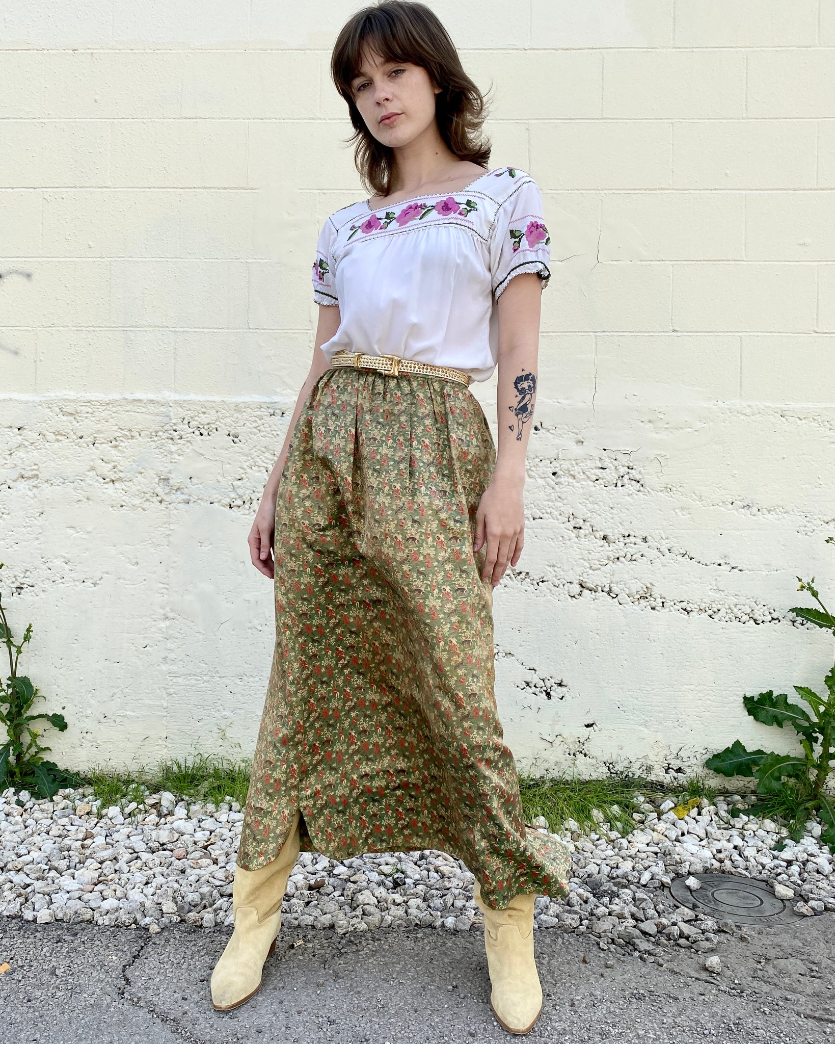 Pastoral Print Silk Maxi Skirt