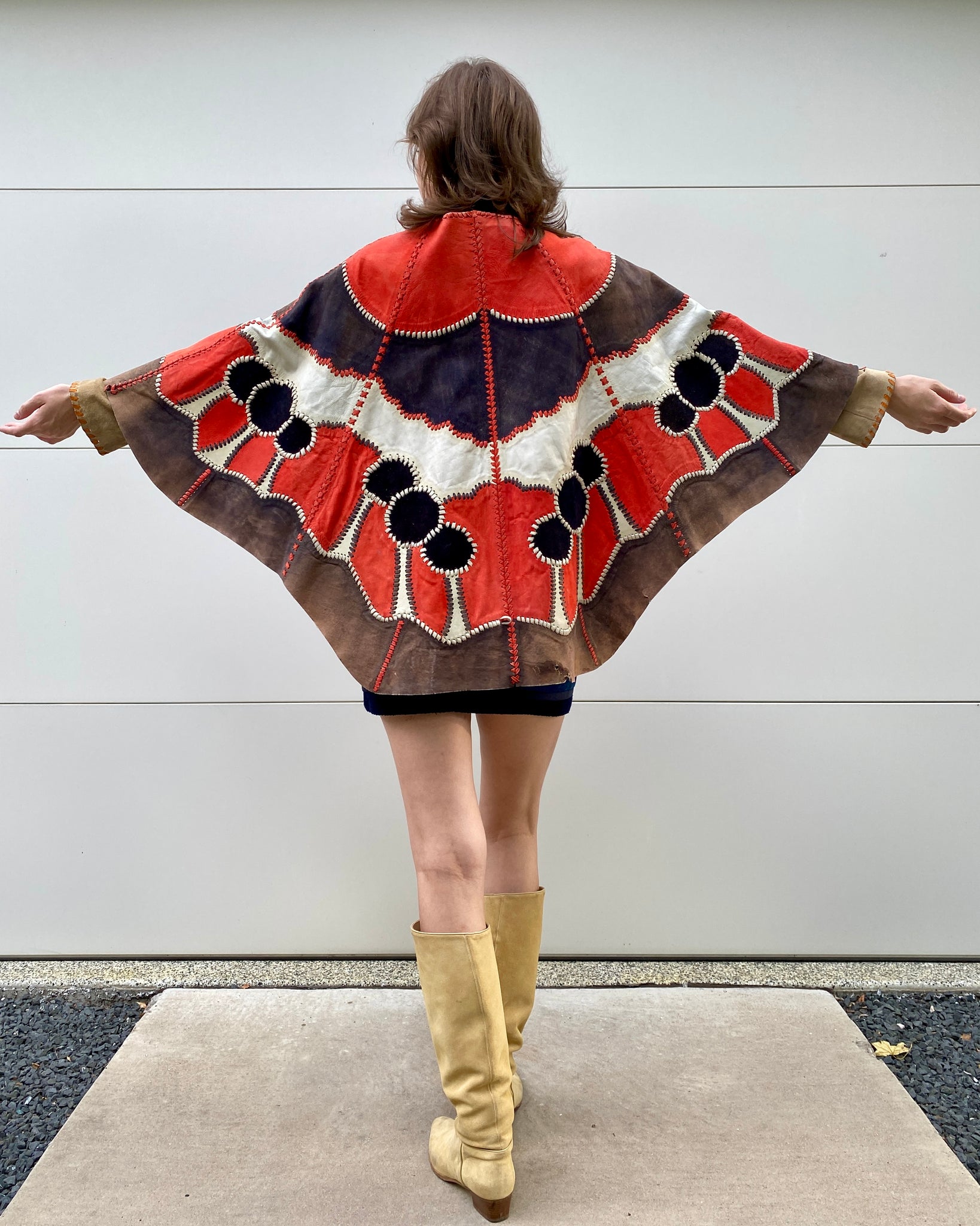 Moth 70's Char Leather Applique Poncho