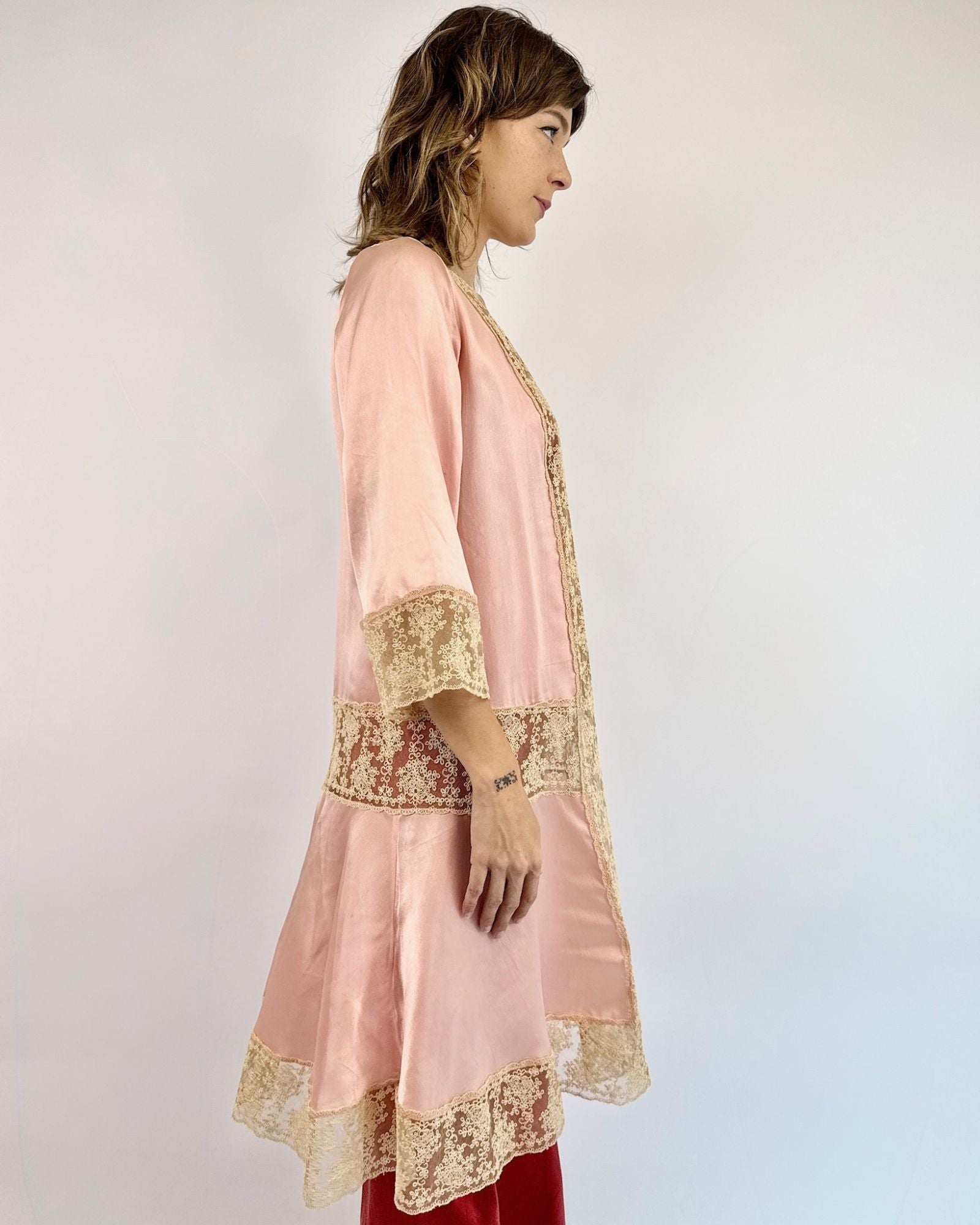1920s Sweet Slumber Satin and Lace Robe
