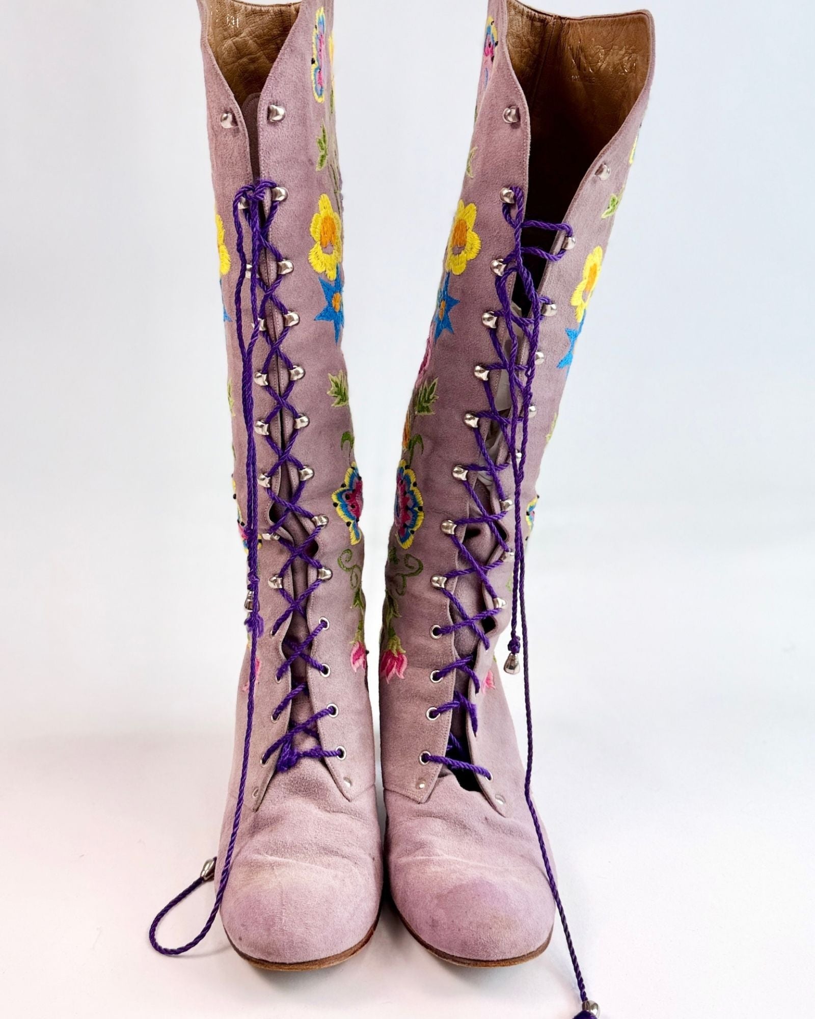 1960s Lavender Suede Embroidered Boots
