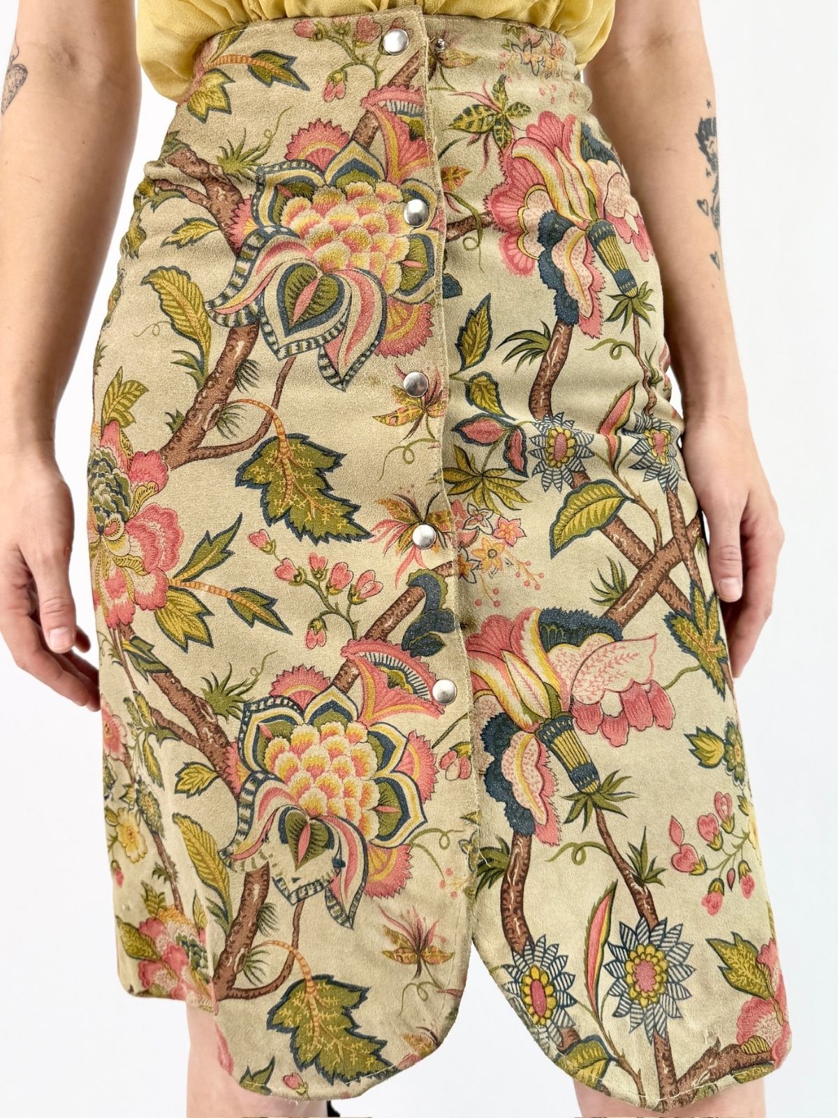 60s Nature's Poetry Floral Suede Skirt