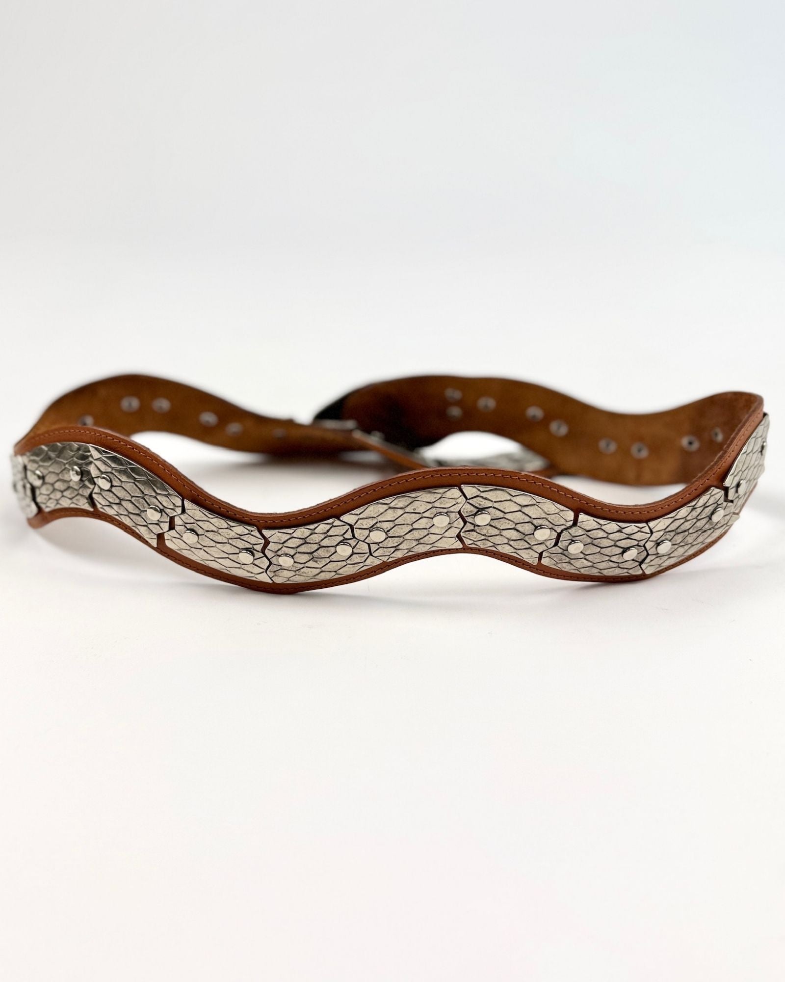 Brown Leather and Silver Snake Belt