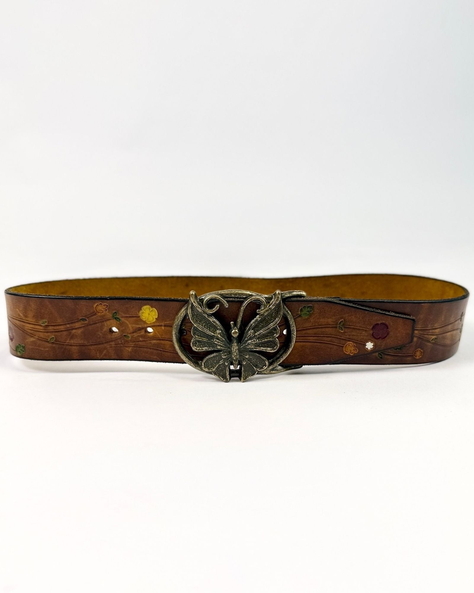 Butterfly and Flower Tooled Leather Belt