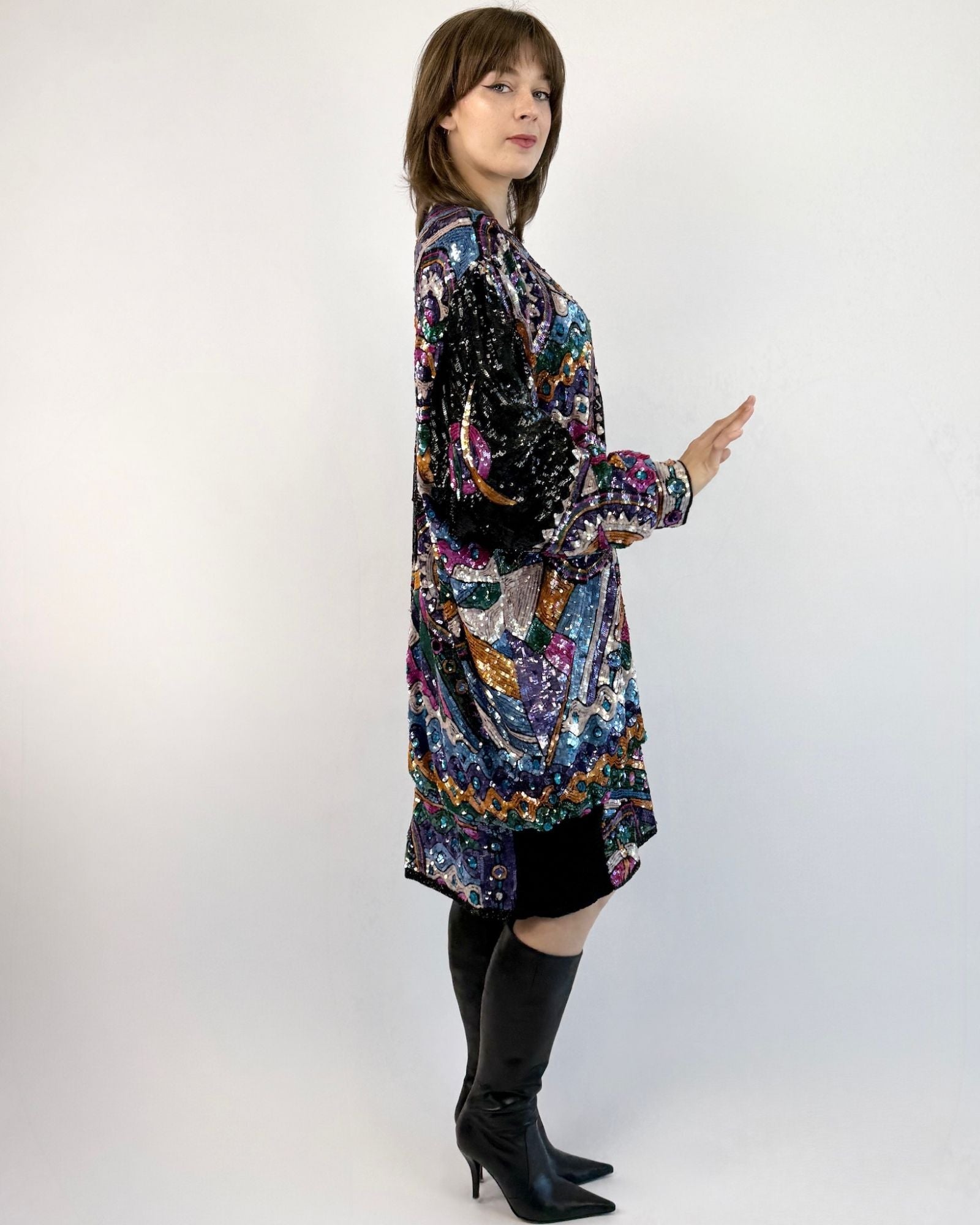 80s Dazzle Me Sequin Draped Dress