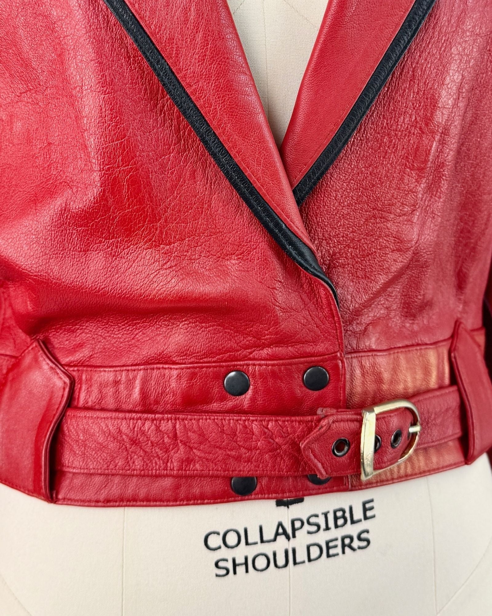 1980s Red Leather Jack Black Piping