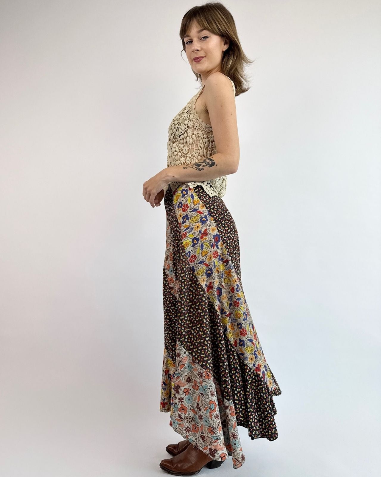 1970s Petals Path Handkerchief Skirt