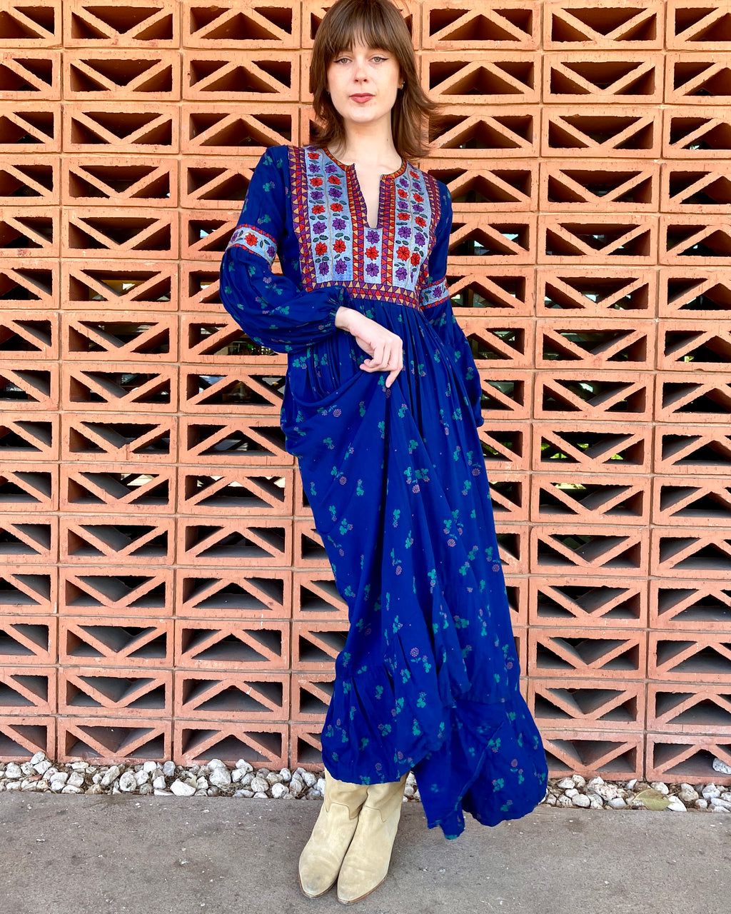 Riverside Blue Embroidered Bedoin Dress