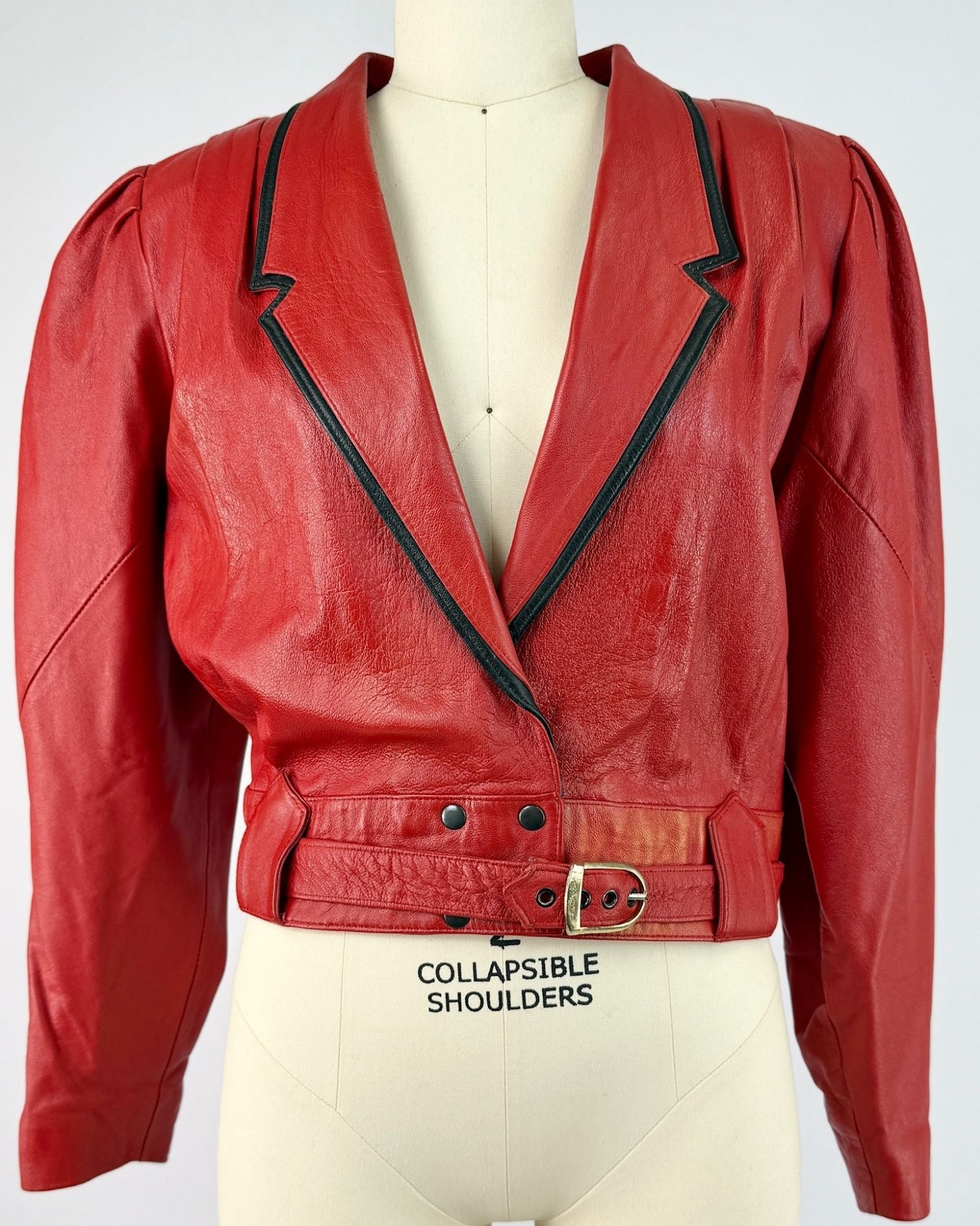 1980s Red Leather Jack Black Piping