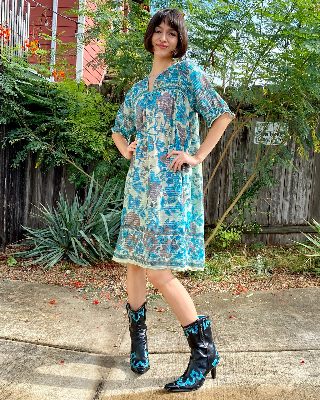 Bright Lit Blue Skies Indian Cotton Dress