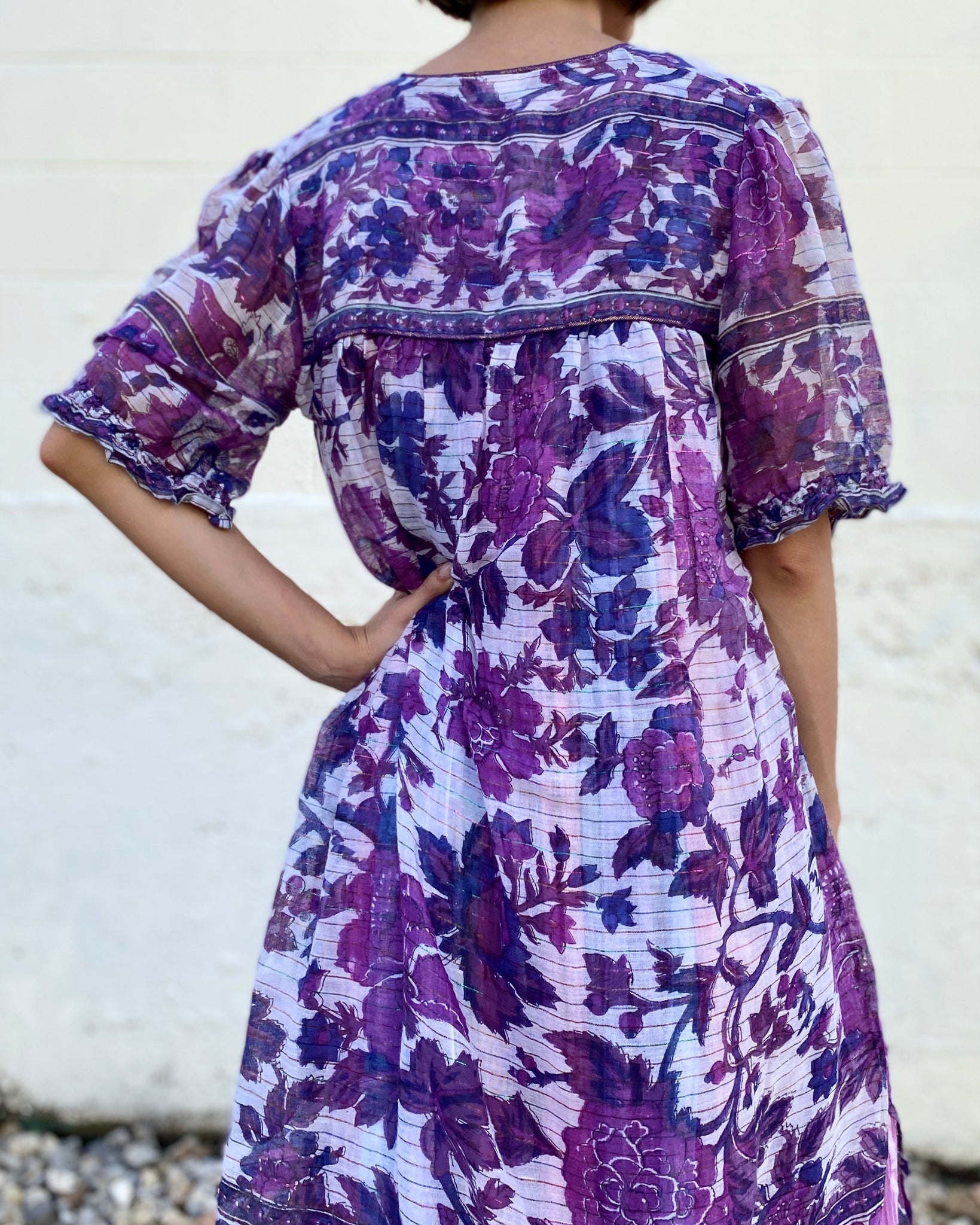 Floral Rhapsody Purple Indian Cotton Dress