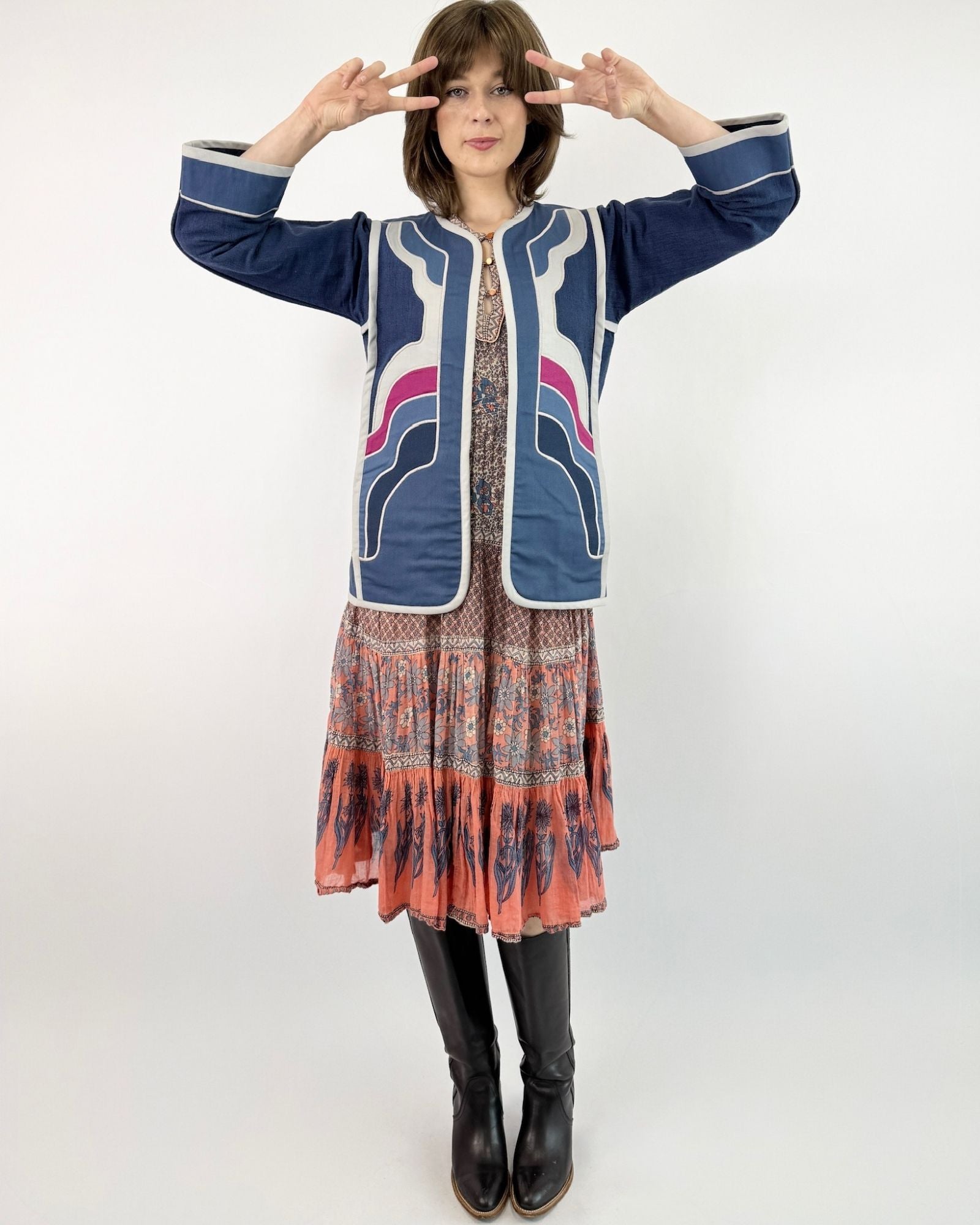 70s Tuesday Blues Patchwork Jacket