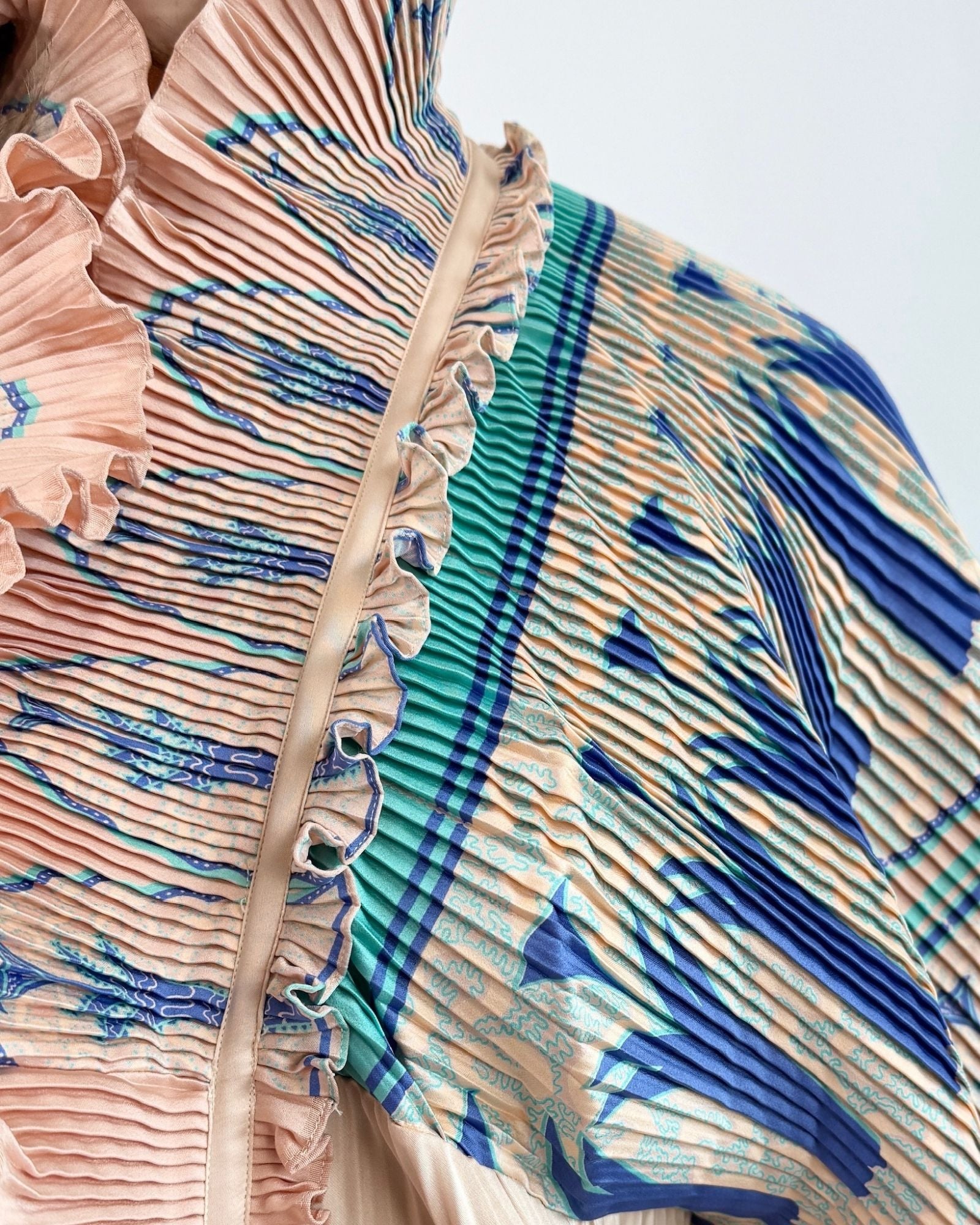 70s Zandra Rhodes Peach Plisse Robe