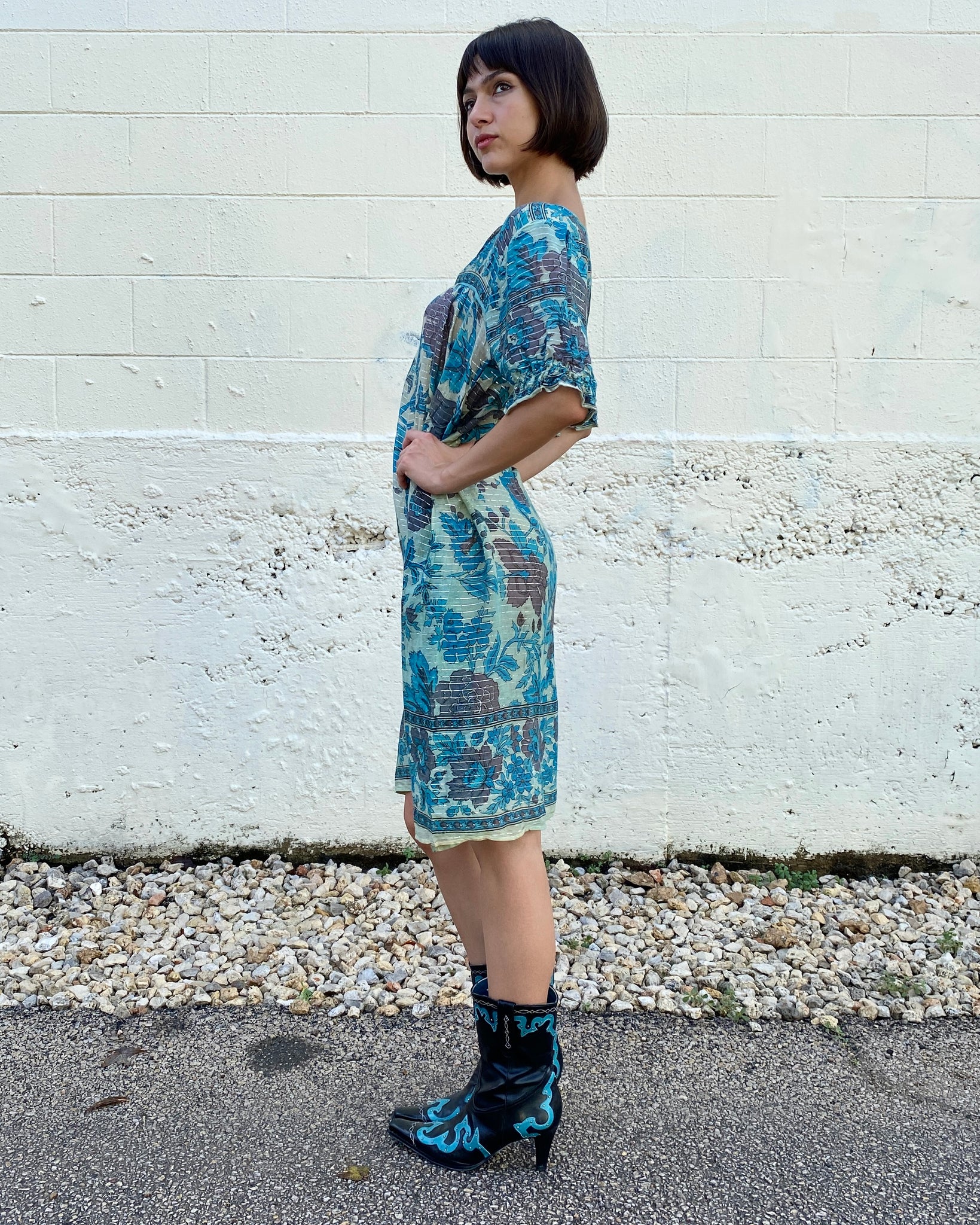 Bright Lit Blue Skies Indian Cotton Dress