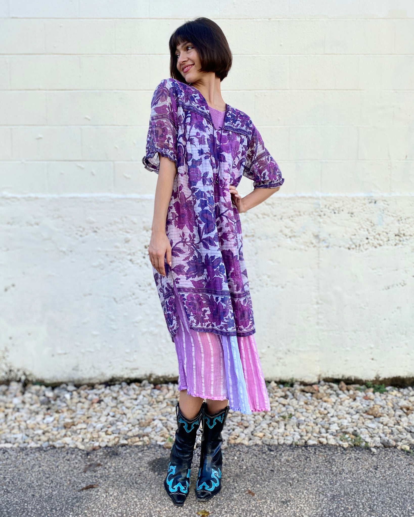 Floral Rhapsody Purple Indian Cotton Dress