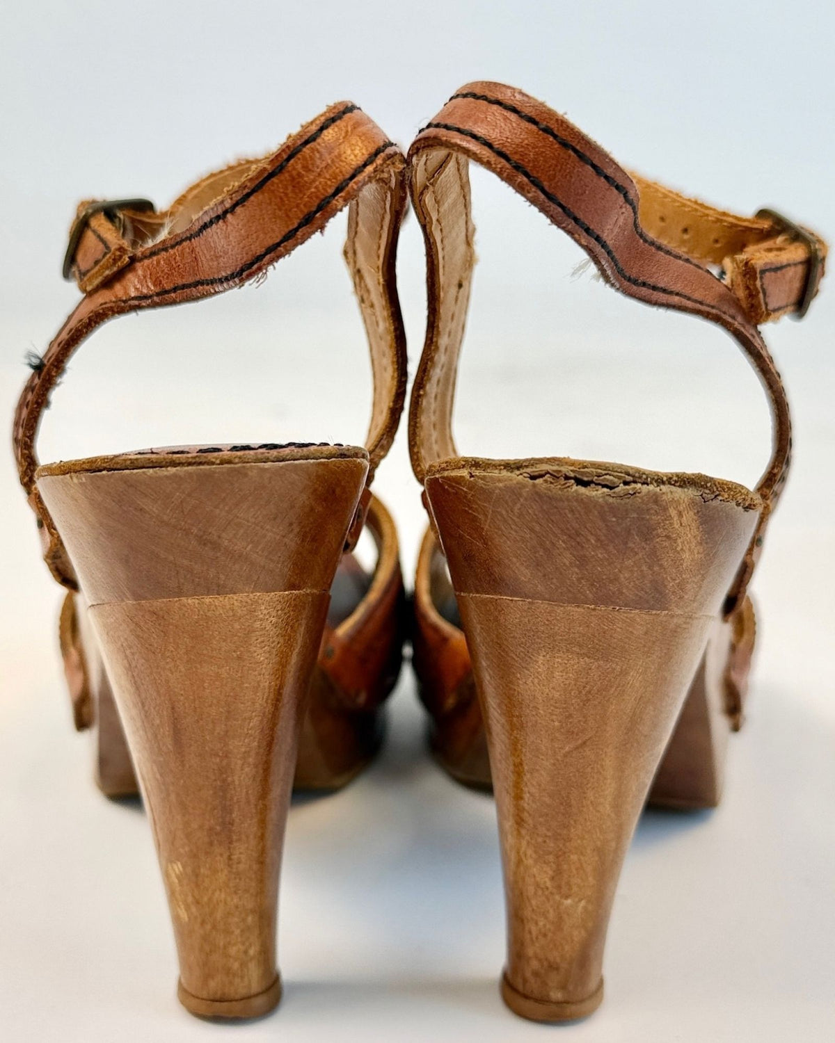 Leather Wooden Platform Sandals