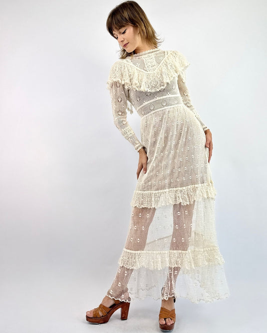 70s Sisters of the Moon Crochet Gown