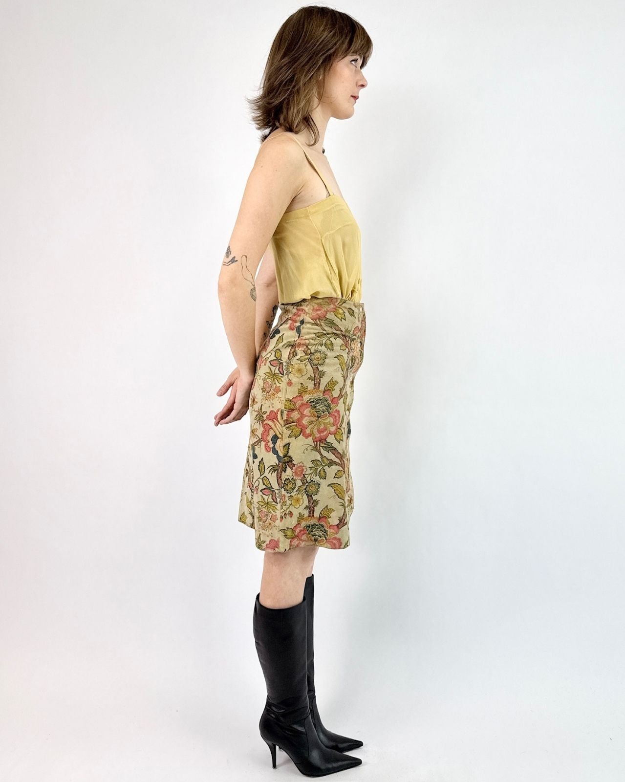 60s Nature's Poetry Floral Suede Skirt