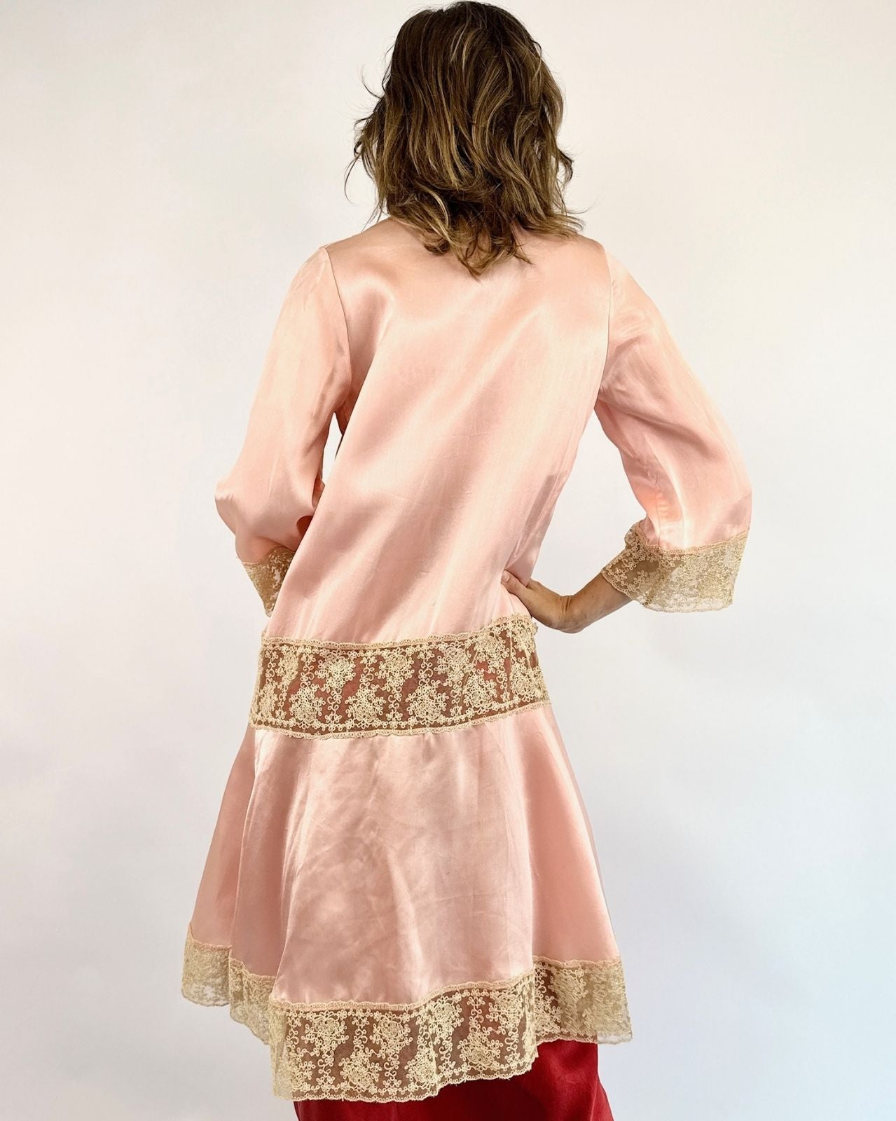 1920s Sweet Slumber Satin and Lace Robe