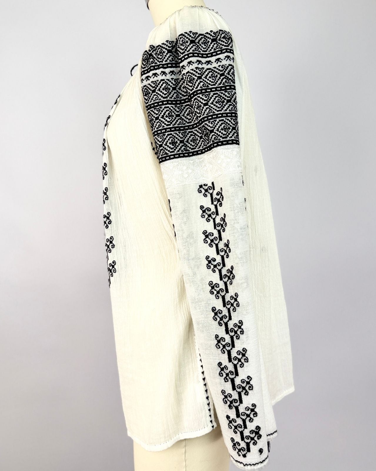 Black and White Embroidered Folk Blouse