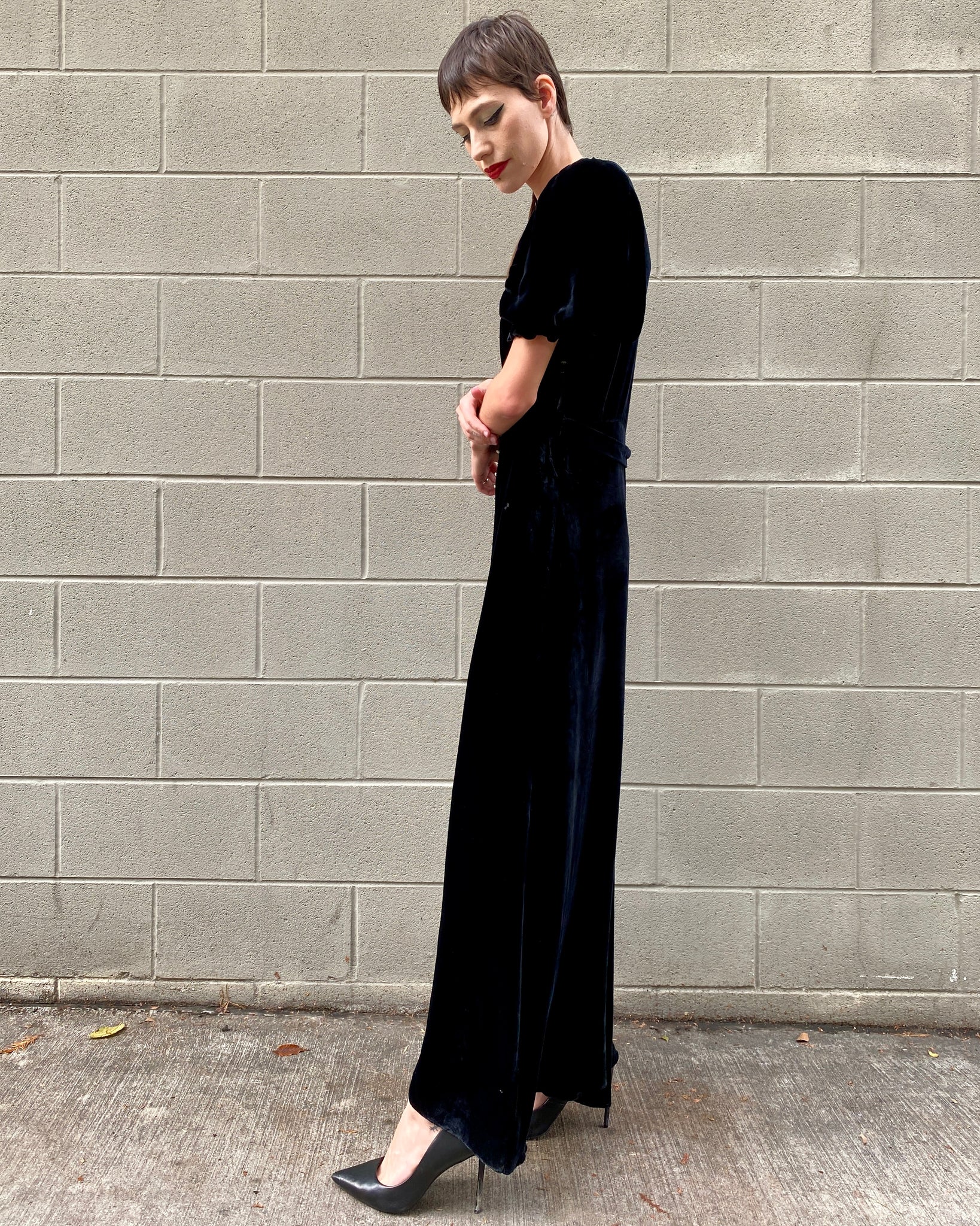 Midnight 30's Black Silk Velvet Maxi