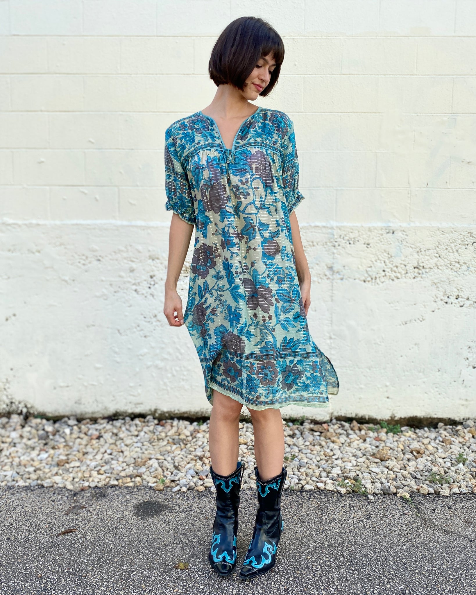 Bright Lit Blue Skies Indian Cotton Dress