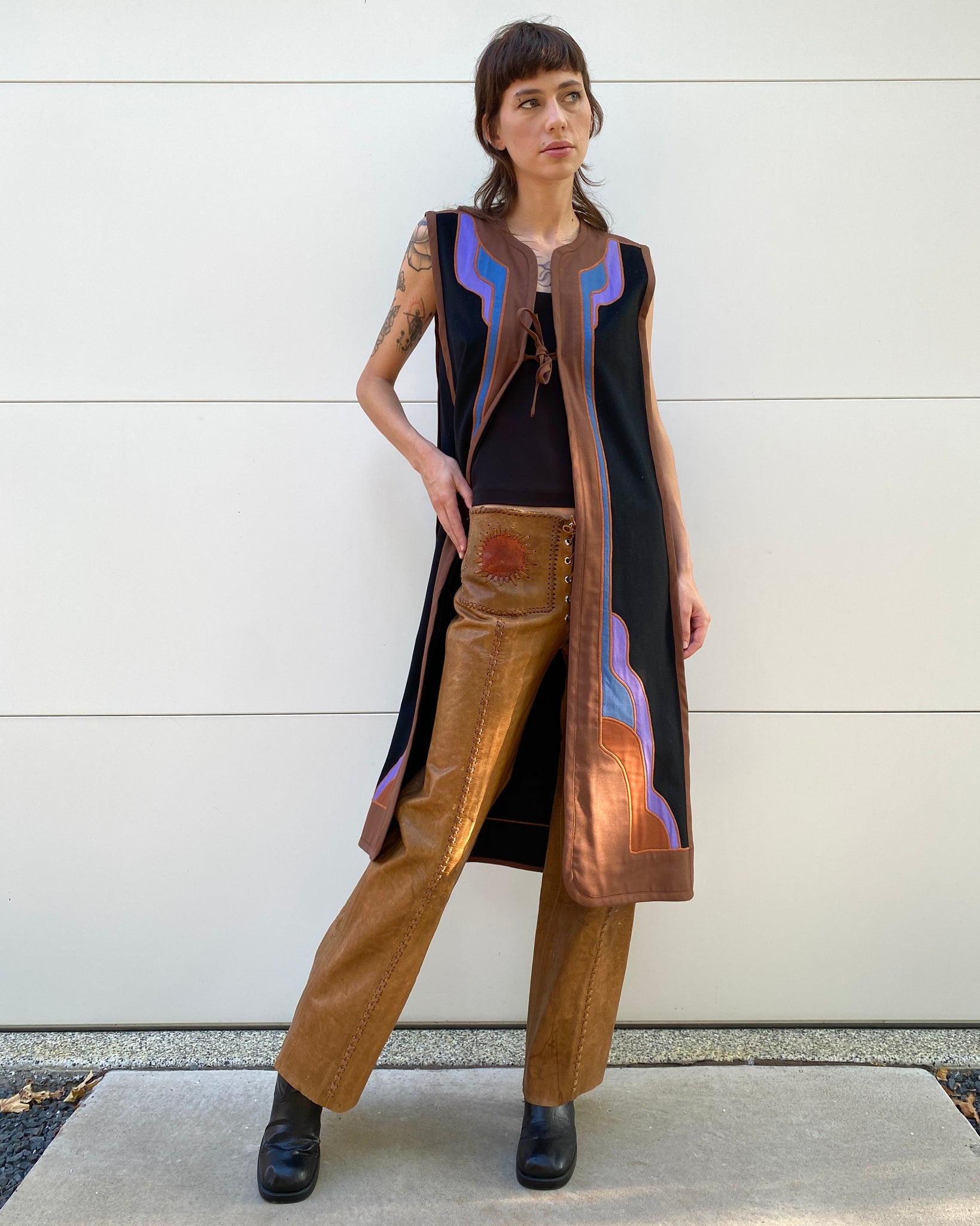 Sunny Afternoon 70's Char Leather Applique Pants