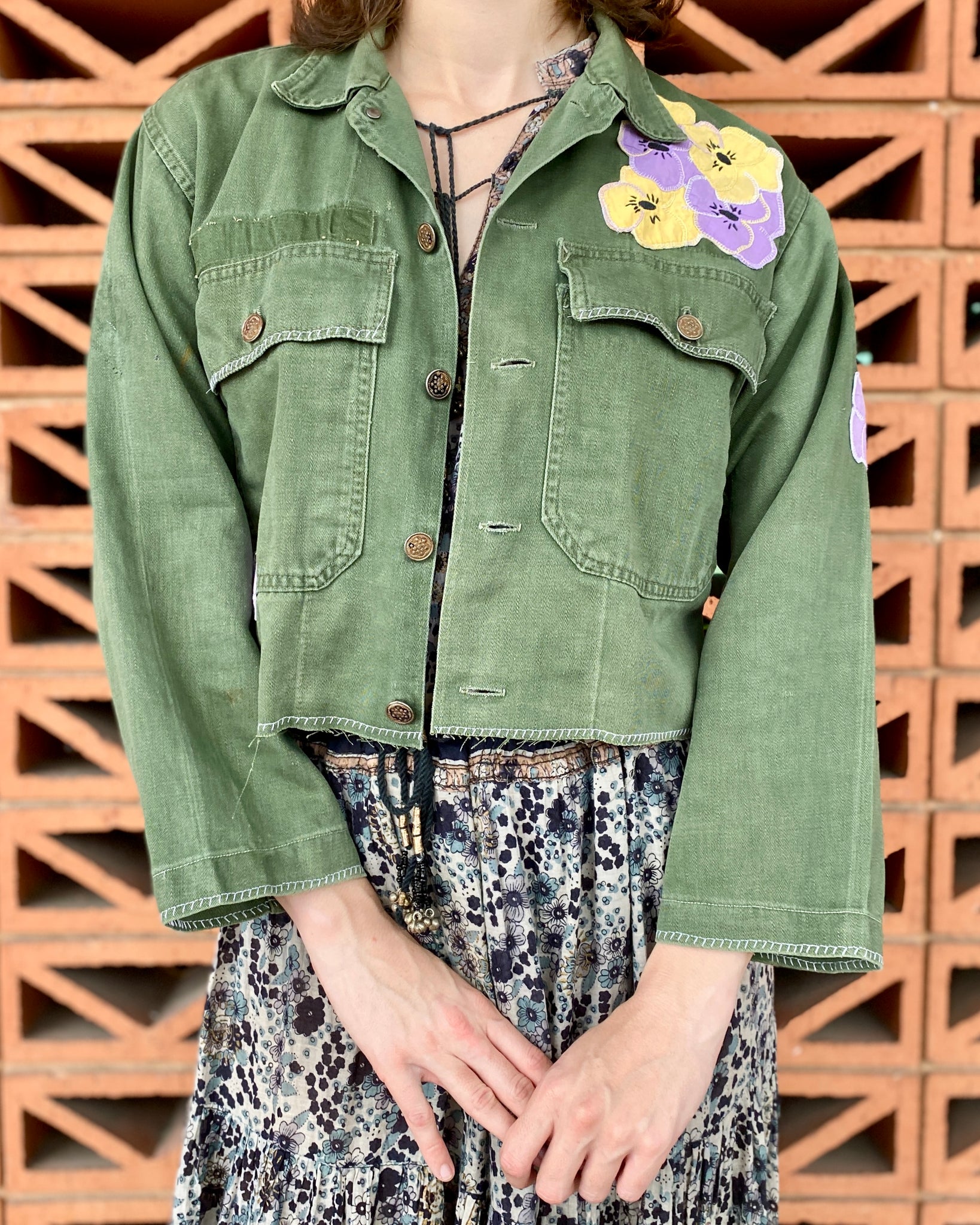 Flower Garden Cropped Fatigue Jacket