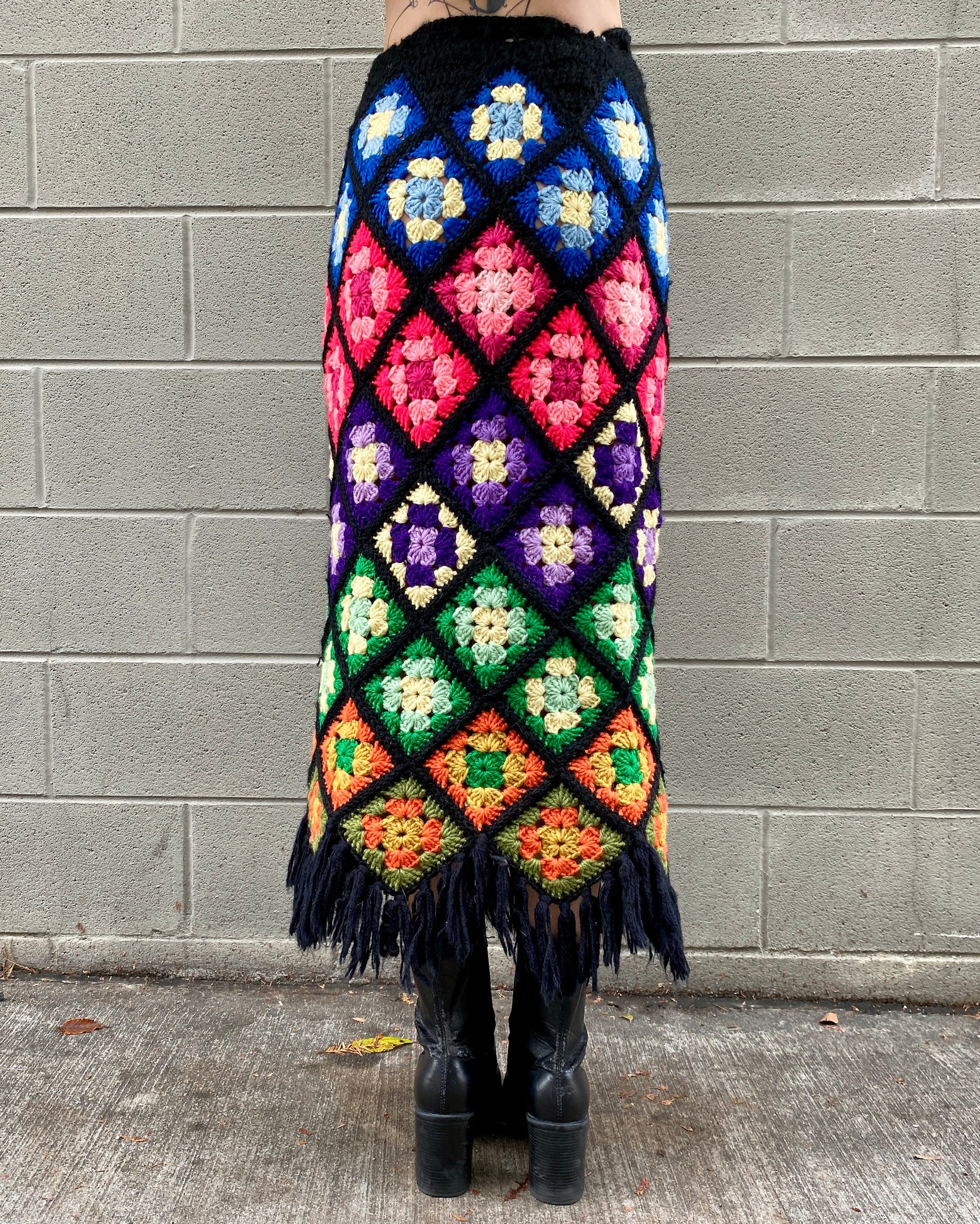 Rainbow 70's Crochet Knit Skirt