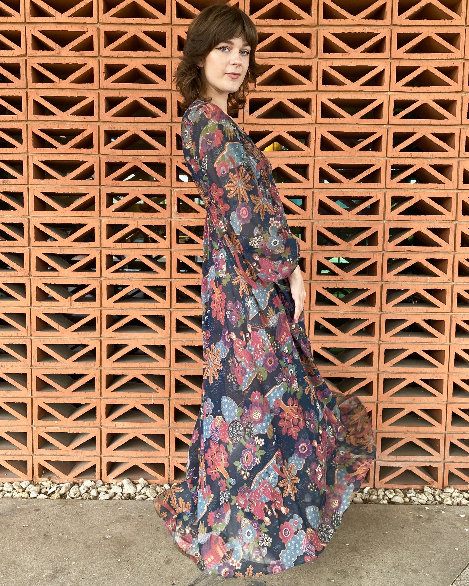 Electric Forest 70's Floral Maxi Dress