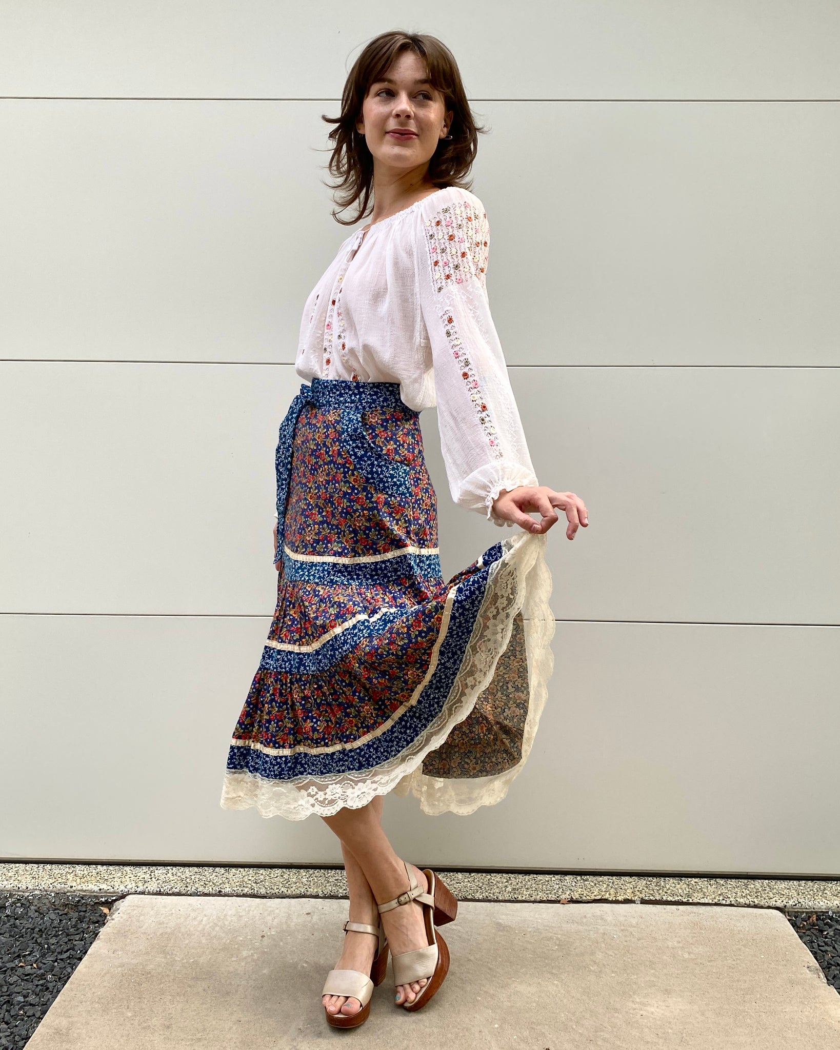 Bluebird Song Floral Gunne Sax Skirt