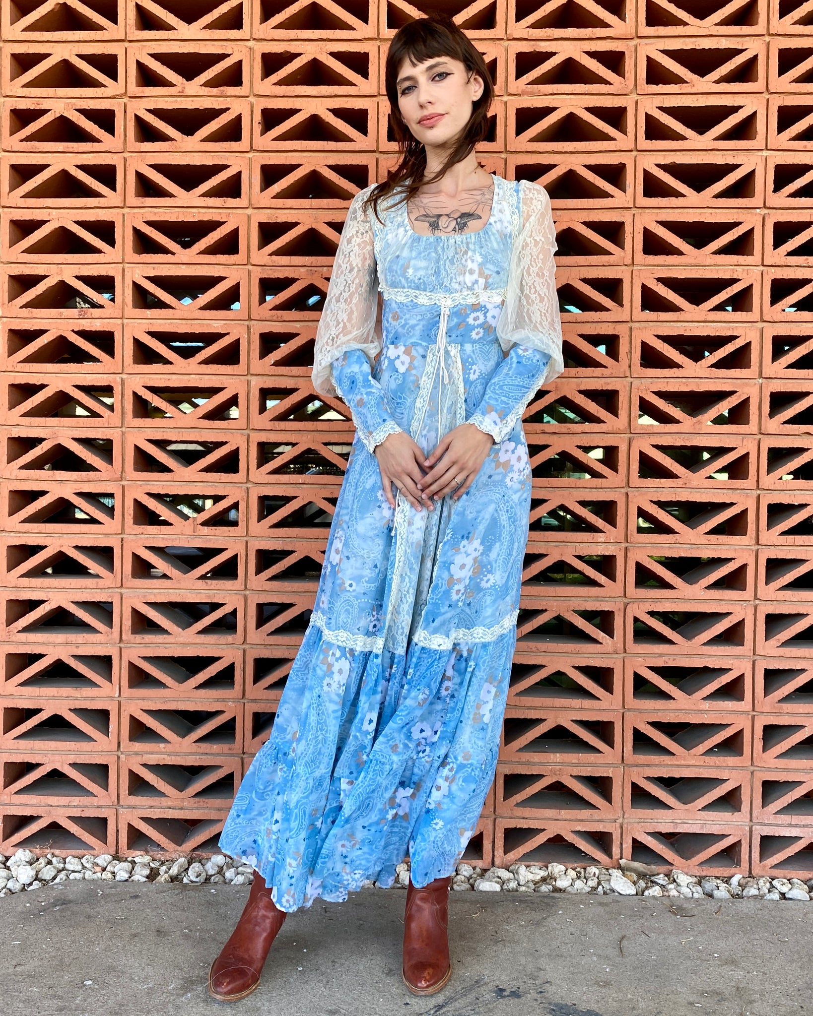 Wonderland Blue Floral Gunne Sax Dress